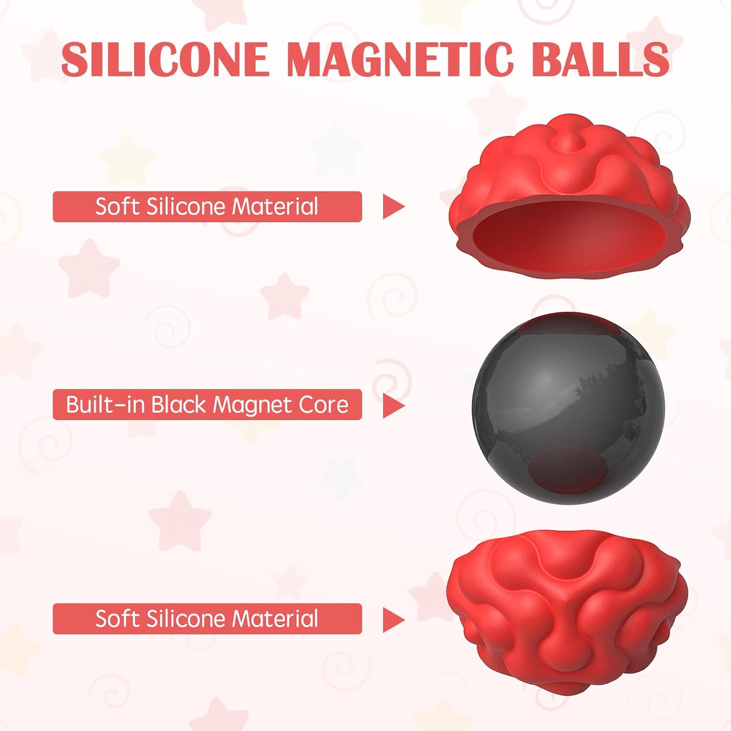 Thumbnail 2 de Magnetic Balls Fidget Toys (6 pcs) – Silicone-coated magnetic stress relief balls for adults, teens & desk use