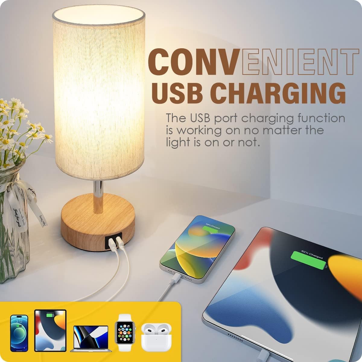 Detalle de Yarra-Decor TD-001R Table Lamp with Touch Dimming and USB Ports