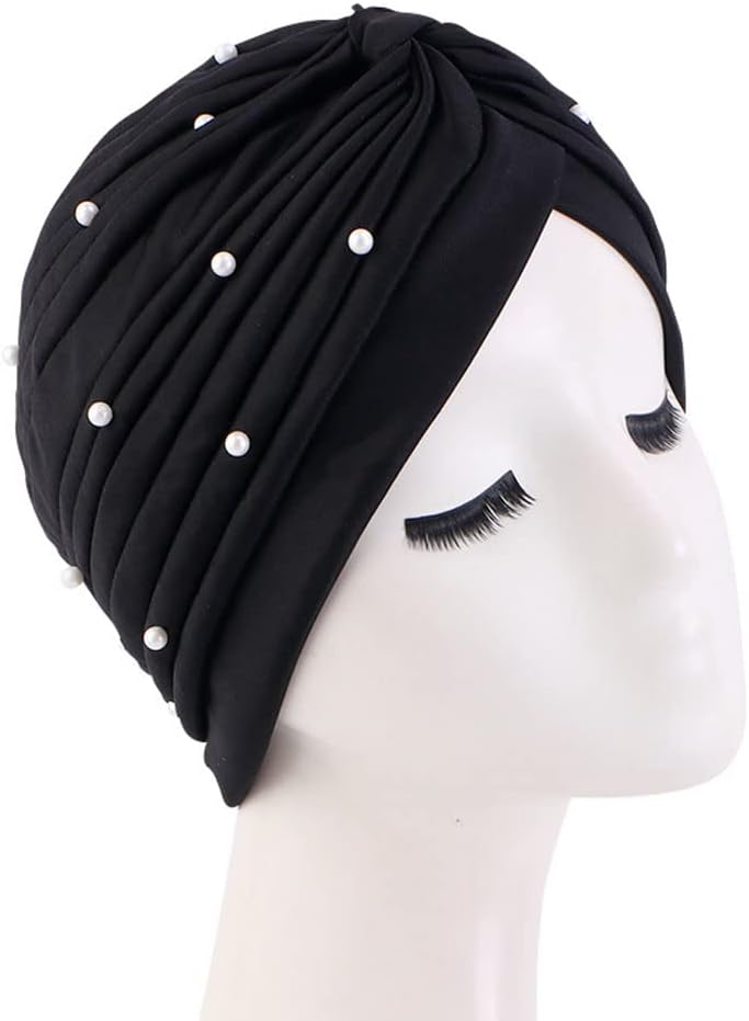 Thumbnail 1 de 2PCS Faux Pearls Turbans for Women - Knot Turban Head Wraps with Pleated Beanie Style