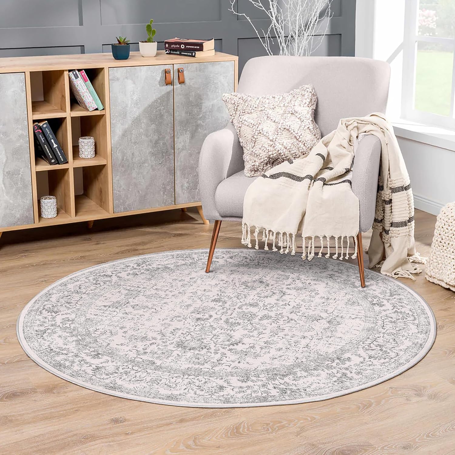 Detalle de HUGEAR Vintage Brown Rugs – Large 240x300cm, Non-Slip, Washable Living Room Rug