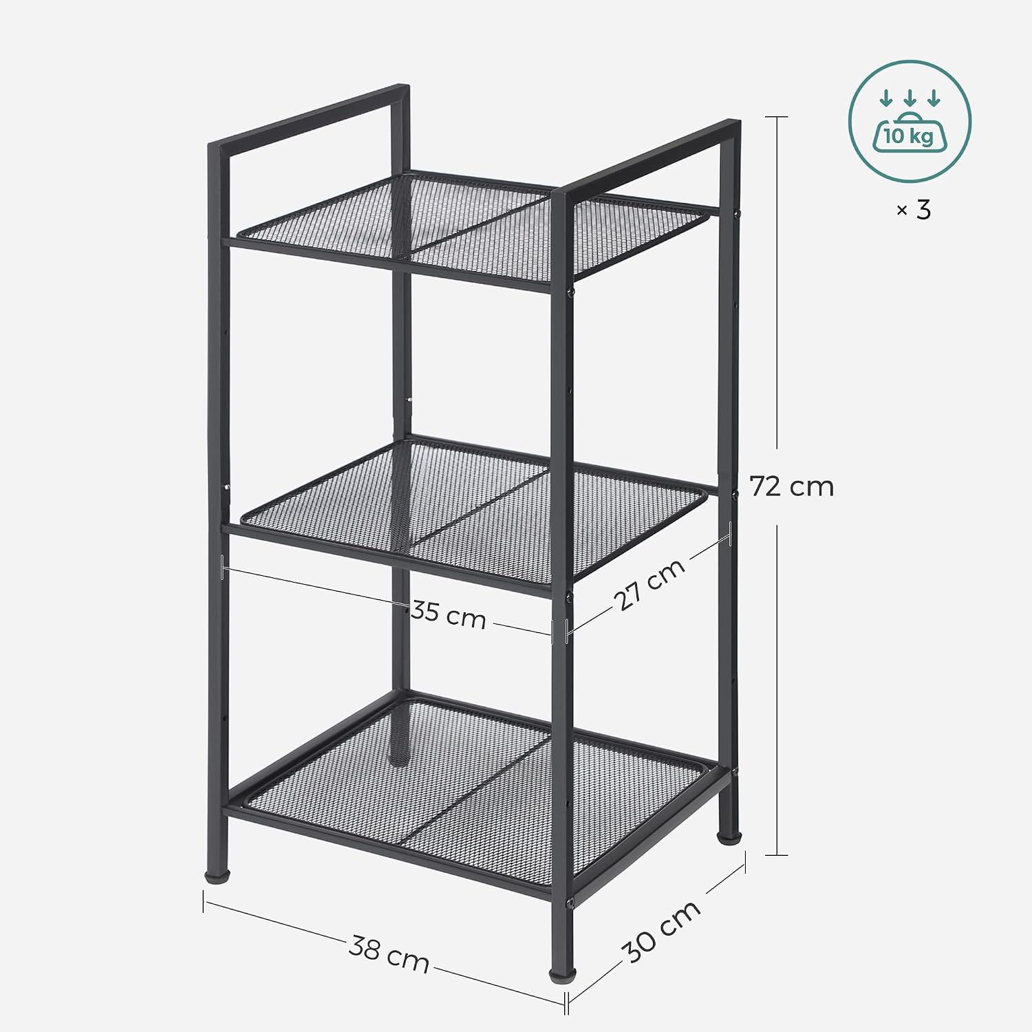 Detalle de SONGMICS BSC33BK 3-Tier Metal Shelving Unit, Adjustable Shelves, Black