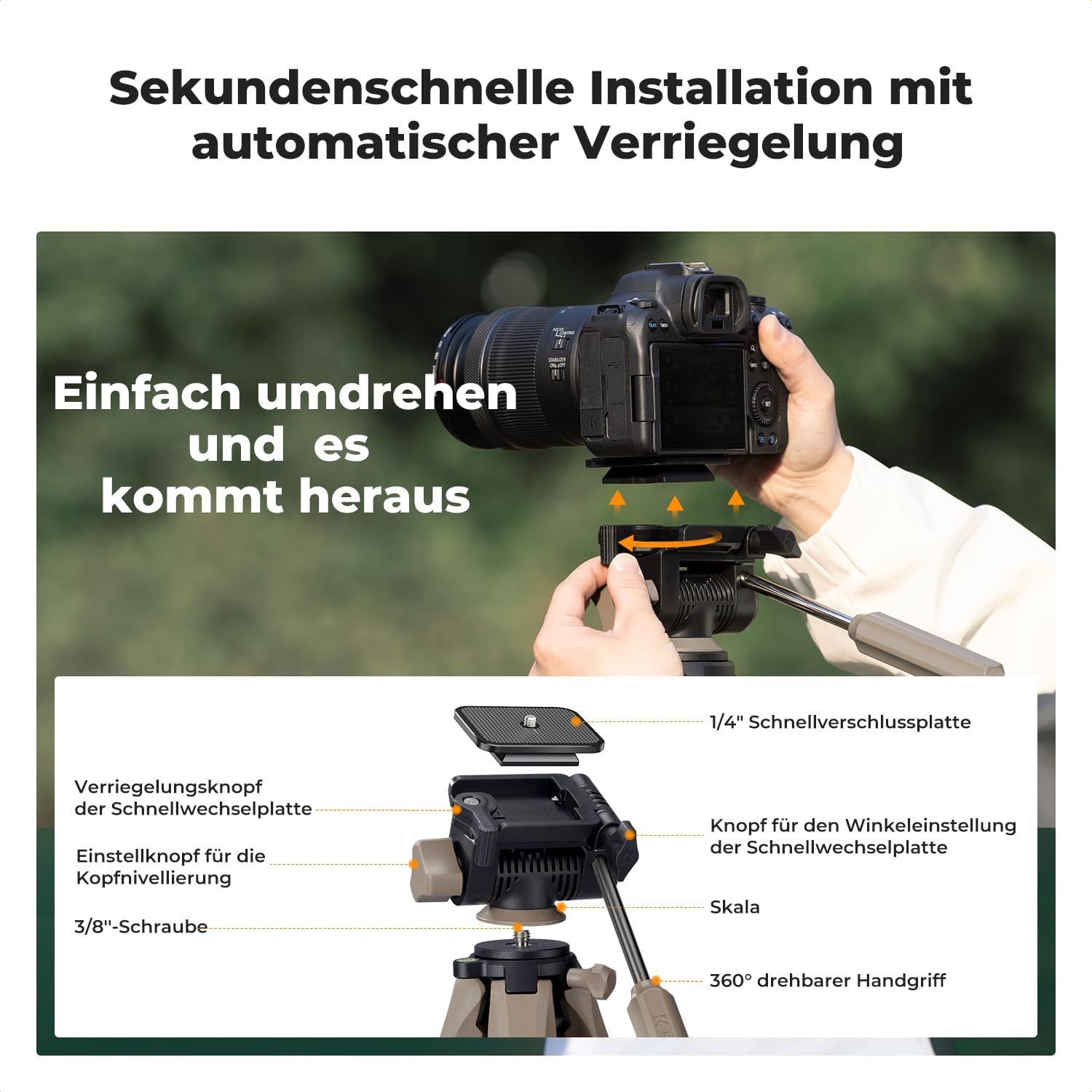 Detalle de K&F CONCEPT Kamerastativ S255A3+BV01 – Leichtes, tragbares Stativ für Kamera, Smartphone und Tablet
