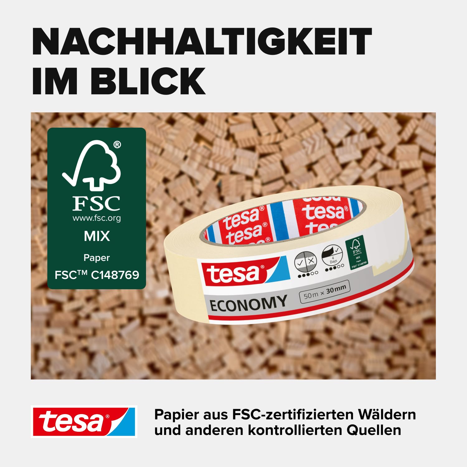 Thumbnail 5 de tesa Malerband ECONOMY – Vielseitiges Klebeband für Malerarbeiten, löst sich rückstandslos bis zu 4 Tage später