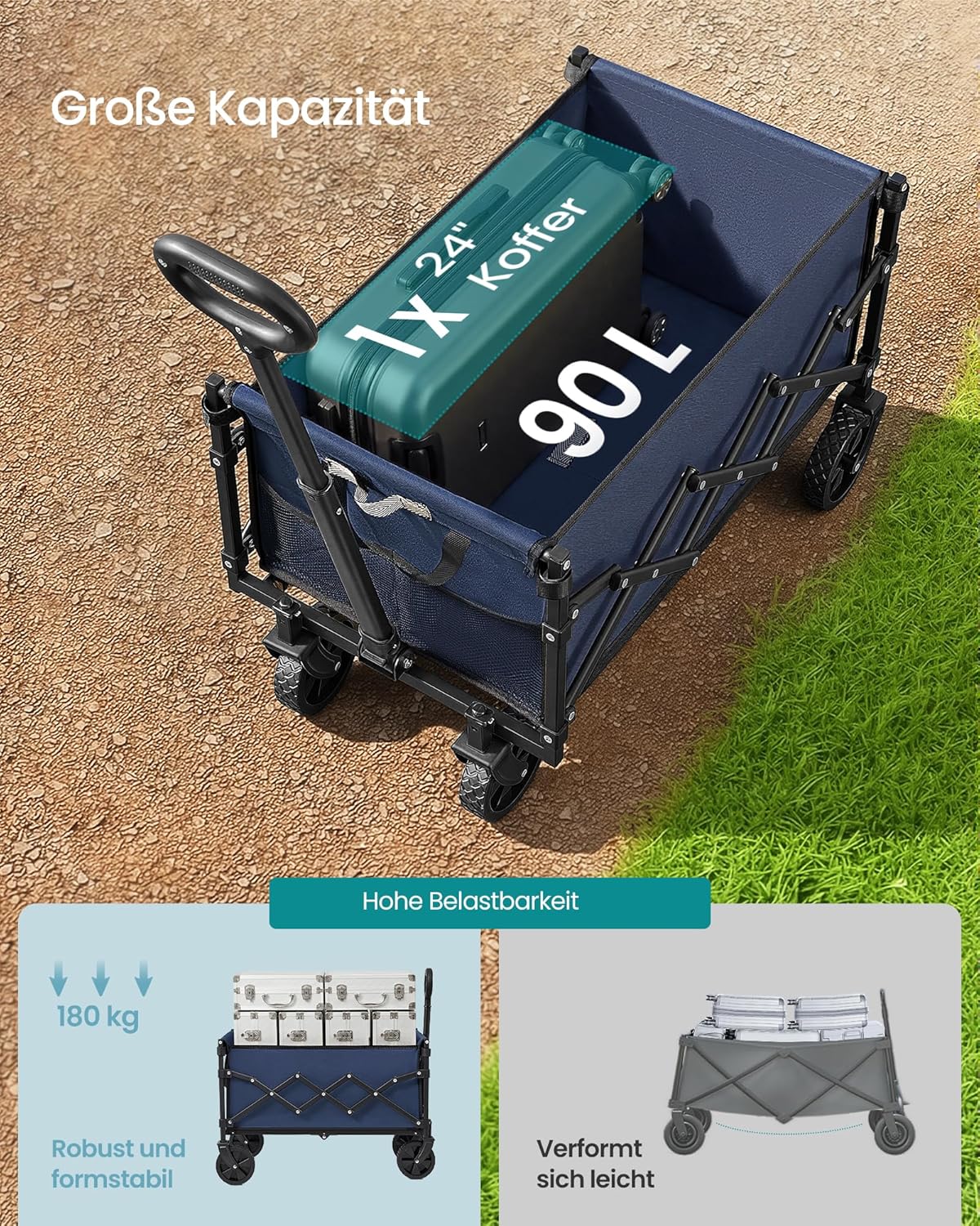 Thumbnail 2 de SONGMICS Kleiner Handwagen faltbar GFW909QE01 – kompakt, 180 kg Tragfähigkeit, 90 L, 4 Rollen