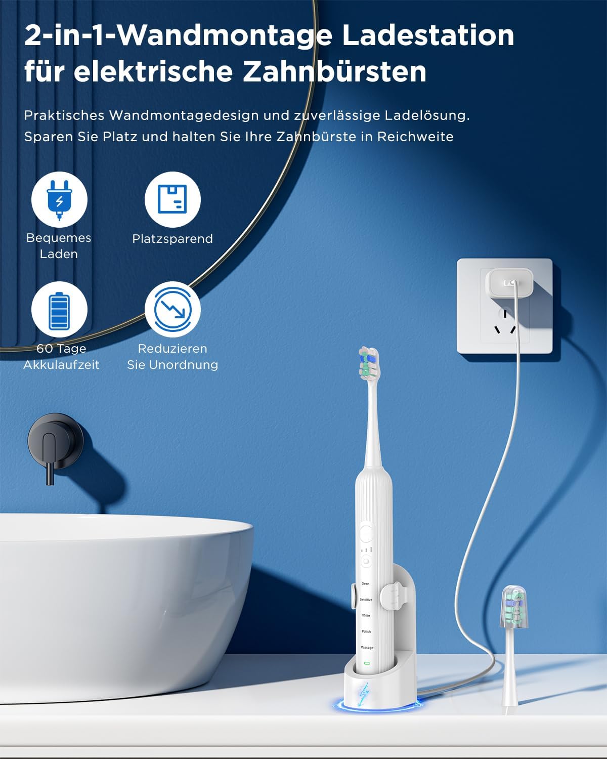 Thumbnail 5 de YTEATH PRO elektrische Schallzahnbürste für Erwachsene & Kinder – 5 Putzmodi, 3 Intensitätsstufen, Timer & 8 Ersatzbürstenköpfe