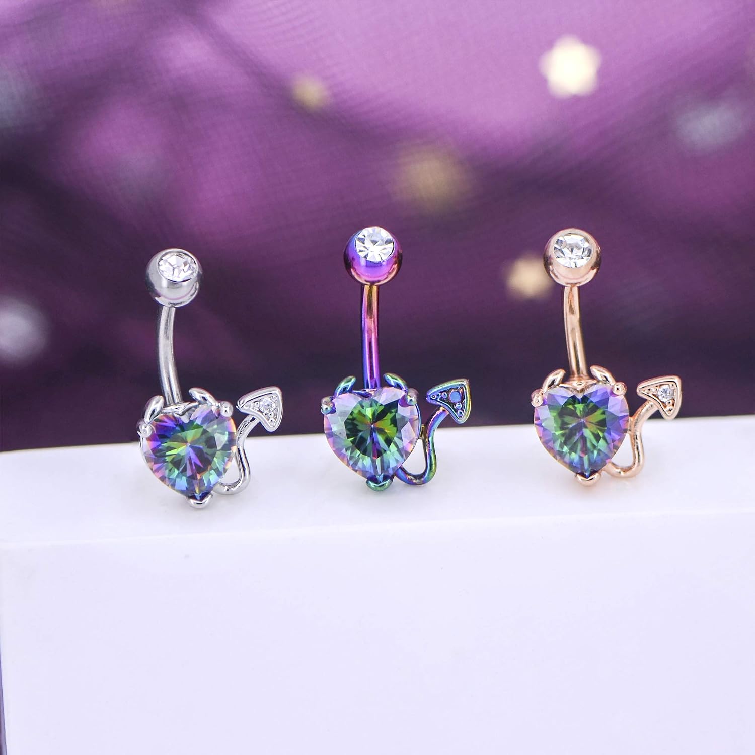 Thumbnail 3 de OUFER 14G Piercing Nombril Cœur Zircone