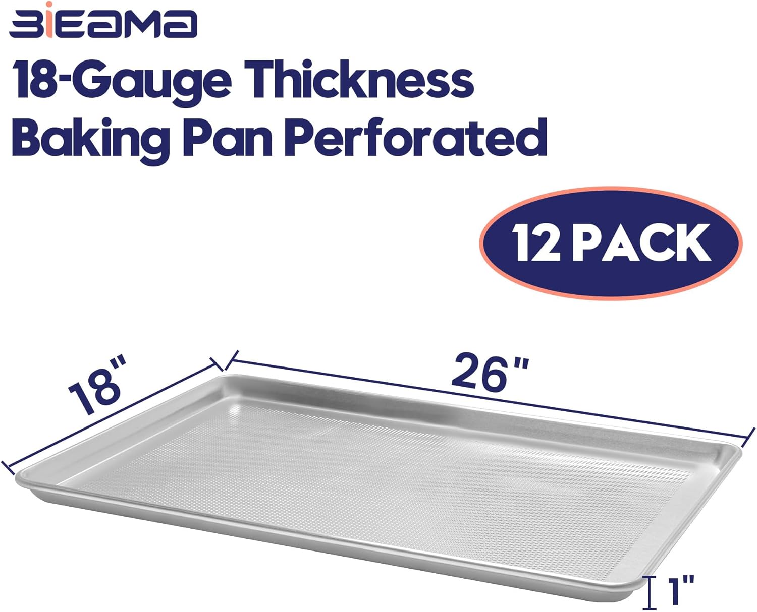 Thumbnail 1 de BIEAMA 12 Pack Full Size 26" x 18" Aluminum Perforated Baking Sheets – Commercial NSF Certified