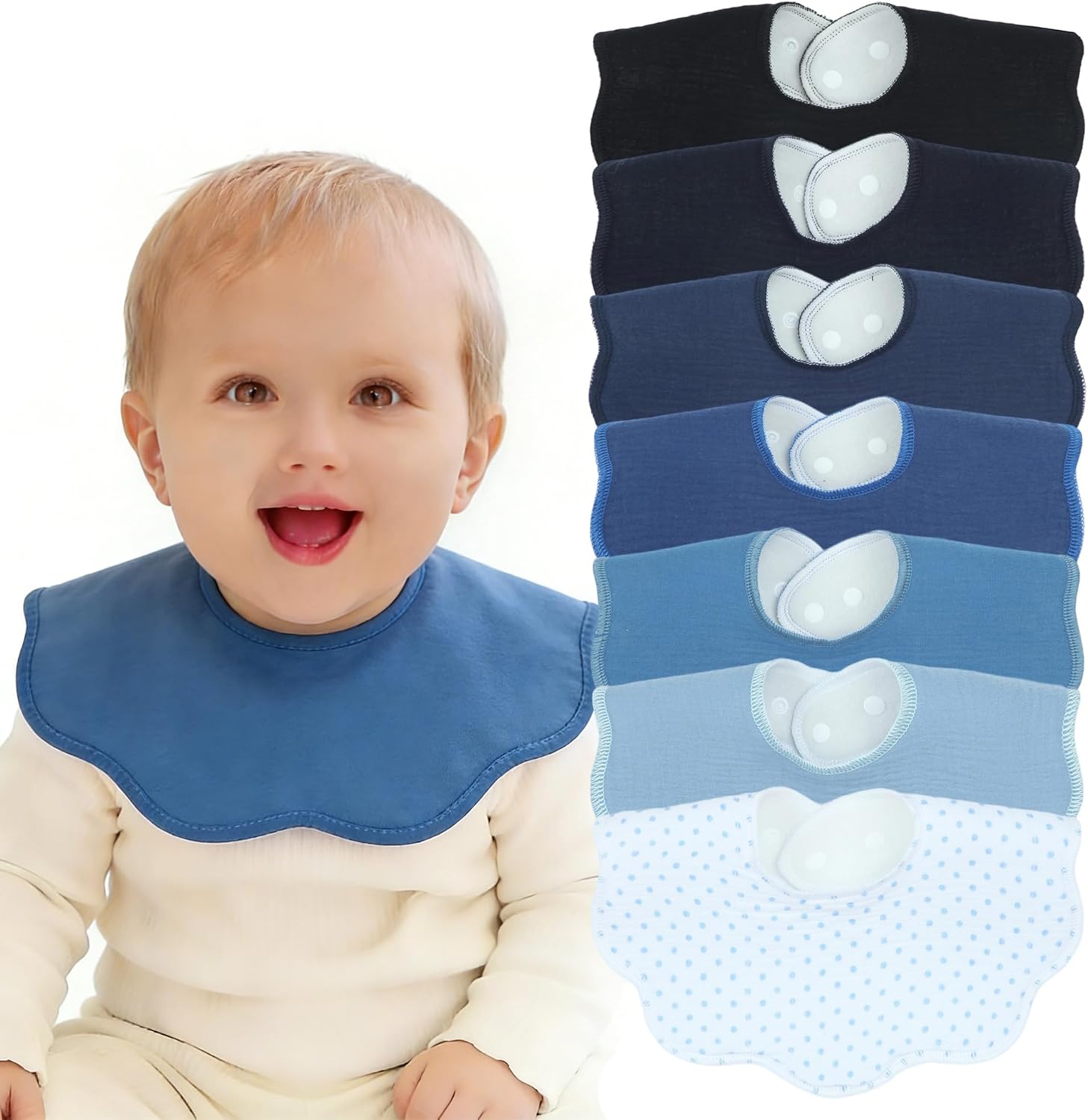 Detalle de Benoxine Muslin Baby Bibs – Soft & Absorbent Adjustable Bandana Style, 7-Pack (Unisex)