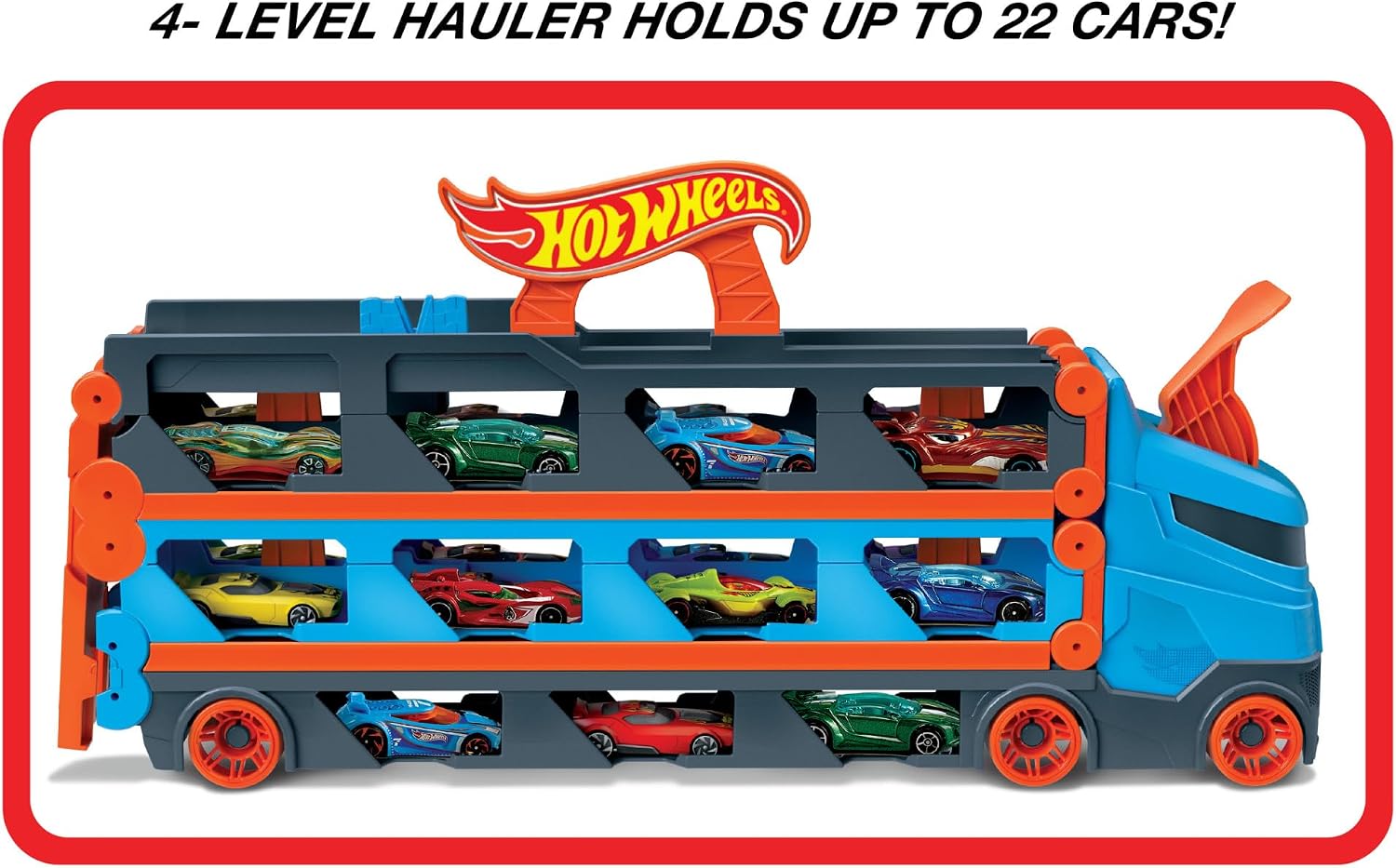 Detalle de Hot Wheels Speedway Hauler & 3 1:64 Scale Cars – All-in-One Playset