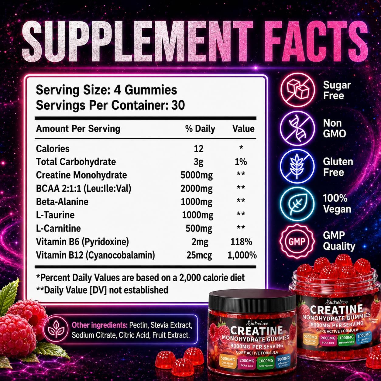 Detalle 2 de sudrolove Creatine Monohydrate Gummies, 5,000 mg, 120 Count