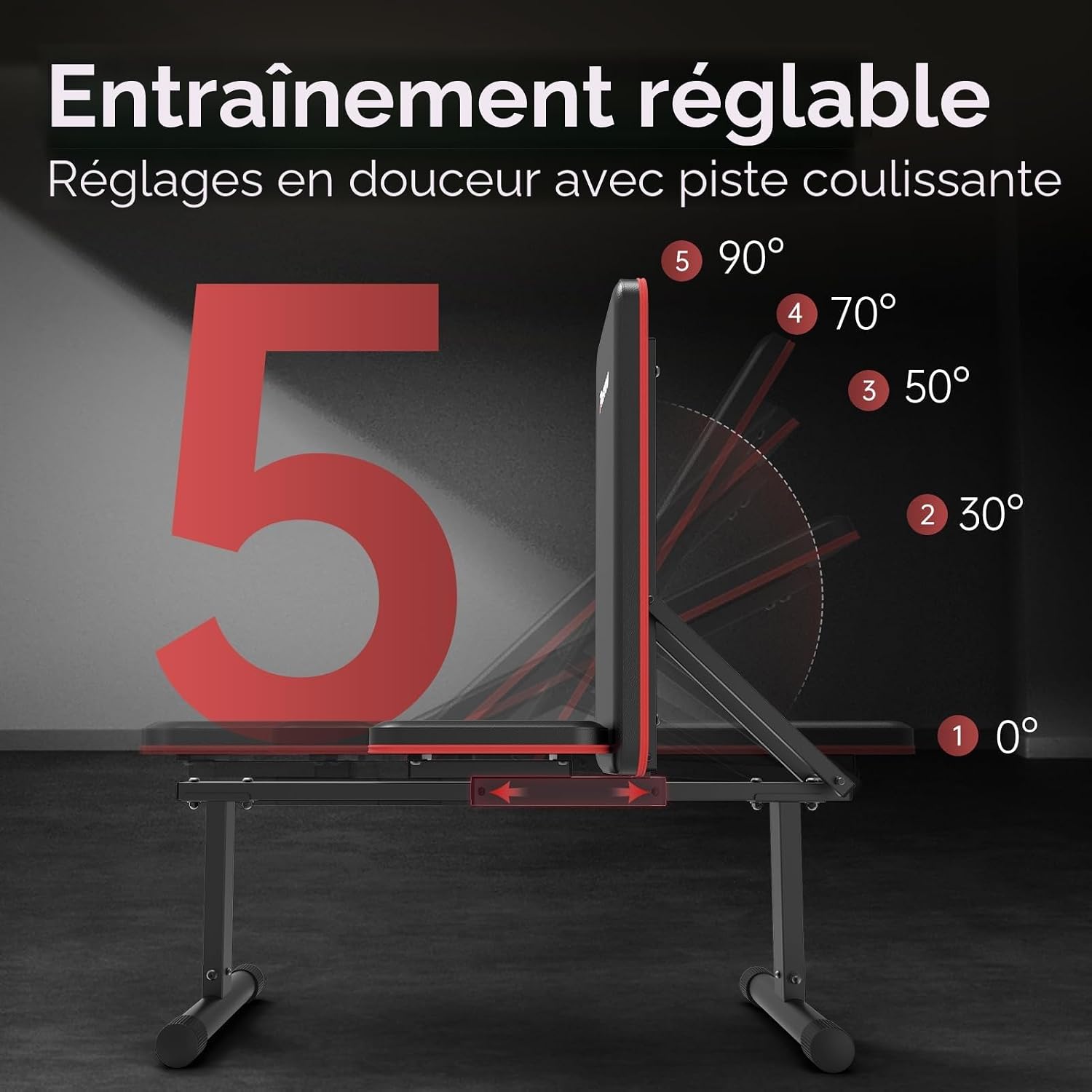 Detalle 2 de PASYOU Banc de musculation 2 en 1 avec 5 inclinaisons (0° à 90°) pour entraînement à domicile
