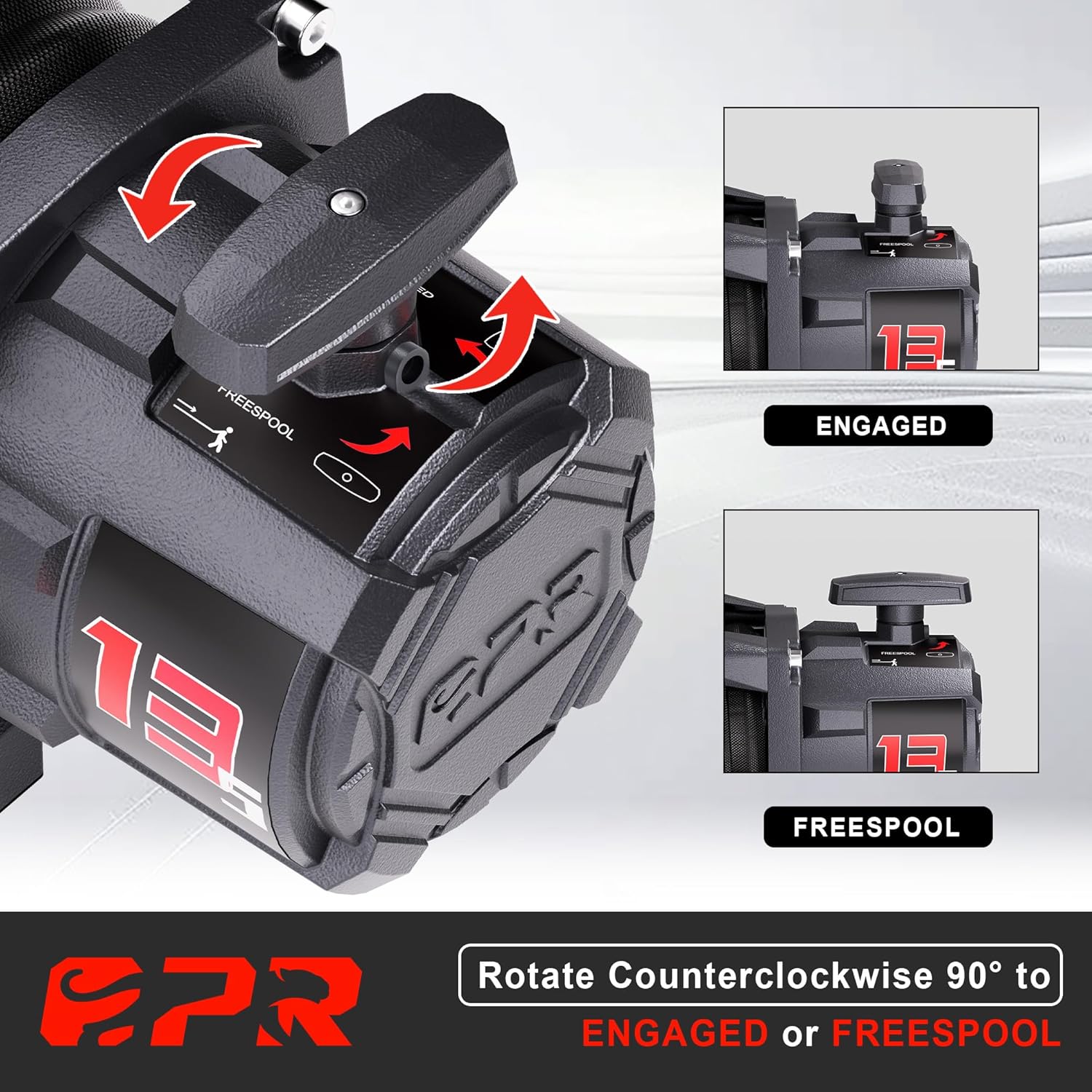 Detalle de OPENROAD 13500 lbs Synthetic Rope Recovery Winch with 2 Wireless Remotes for Jeeps, SUVs, Trucks, and Trailers (IP68, 12V) – Panther Series