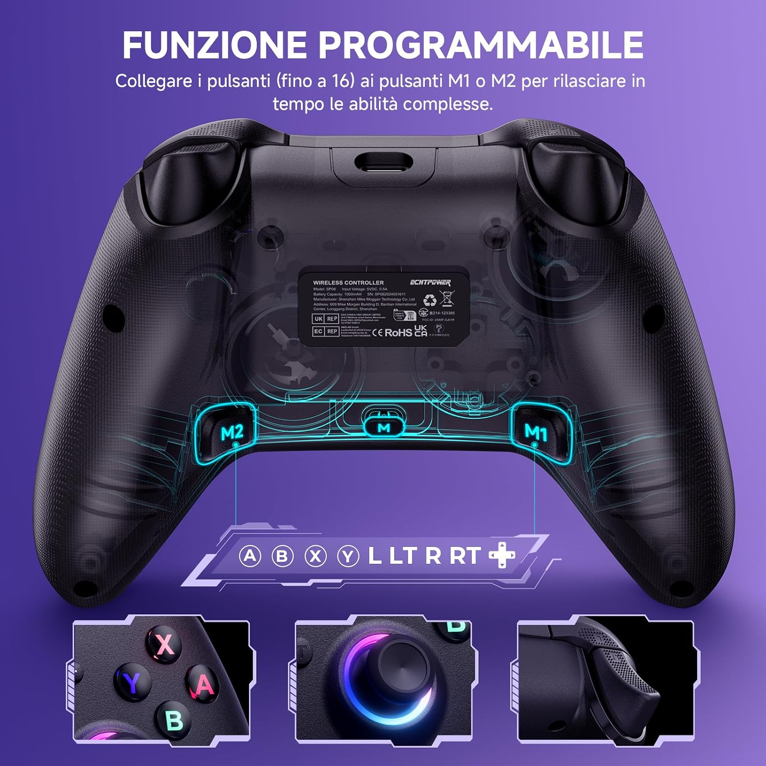 Thumbnail 6 de ECHTPower Controller per Switch/Switch 2 2025: Pro/PC Wireless, LED, Hall, 1000mAh, Turbo e Vibrazione