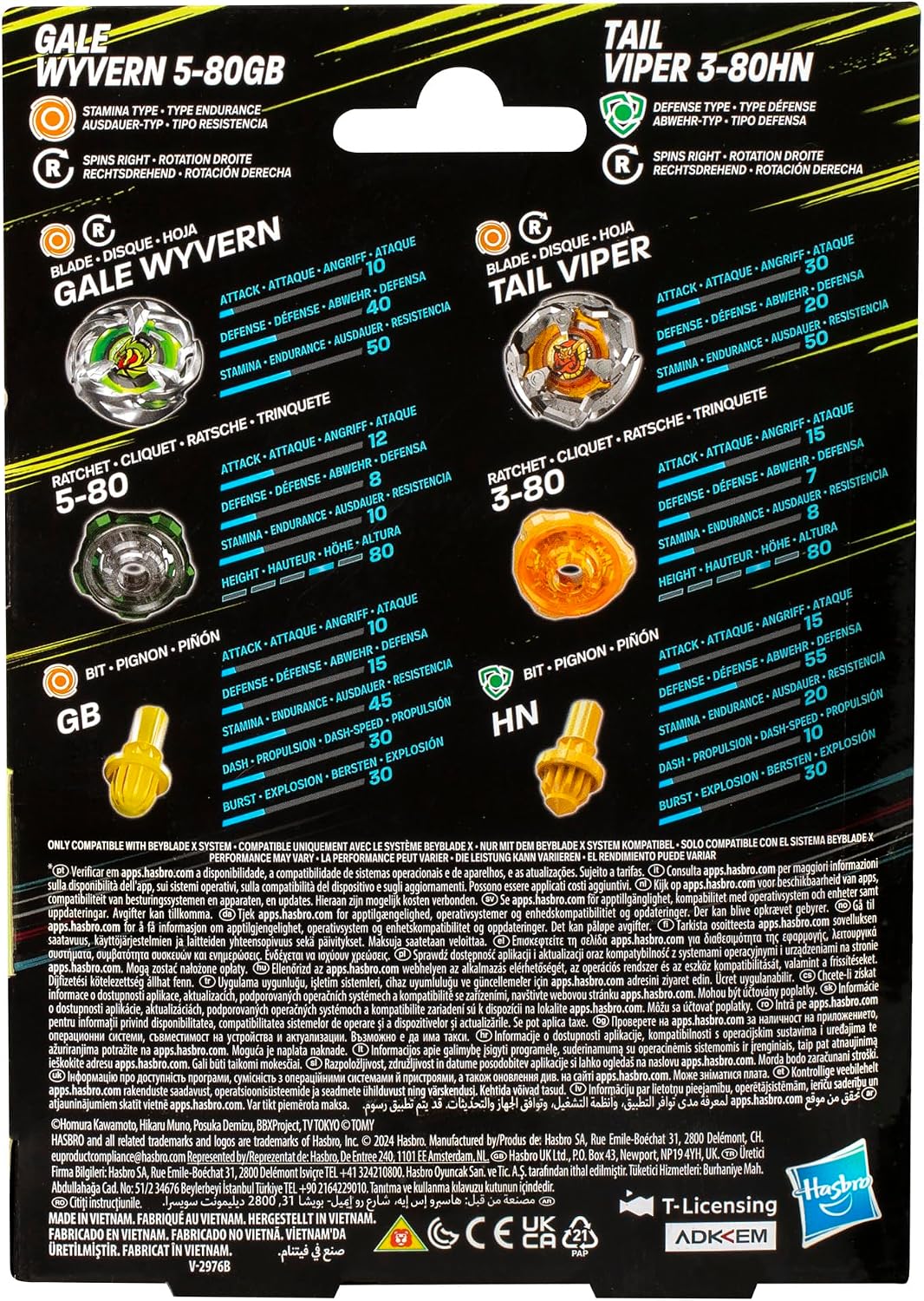 Detalle de Hasbro Beyblade X Gale Wyvern 5-80GB i Tail Viper 3-80HN, zestaw 2 bączków