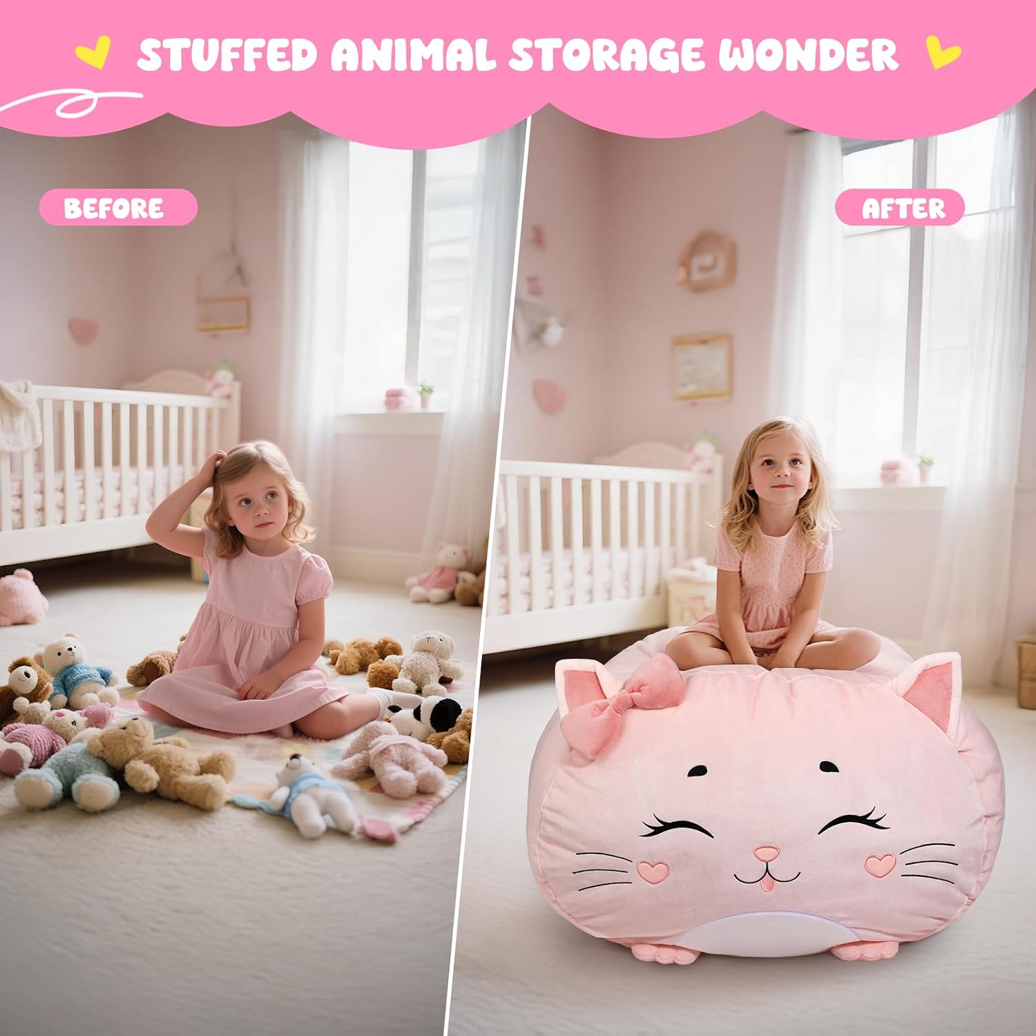 Detalle de GAGAKU Pouf di peluche 60x60 cm XXL con copertura per bambini – Organizer morbido per la cameretta