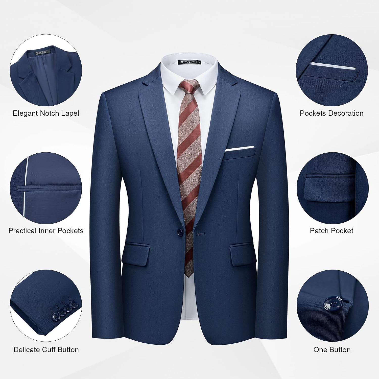 Thumbnail 3 de WULFUL Men’s Slim Fit 2-Piece Suit Set (One-Button Blazer Jacket & Pants)