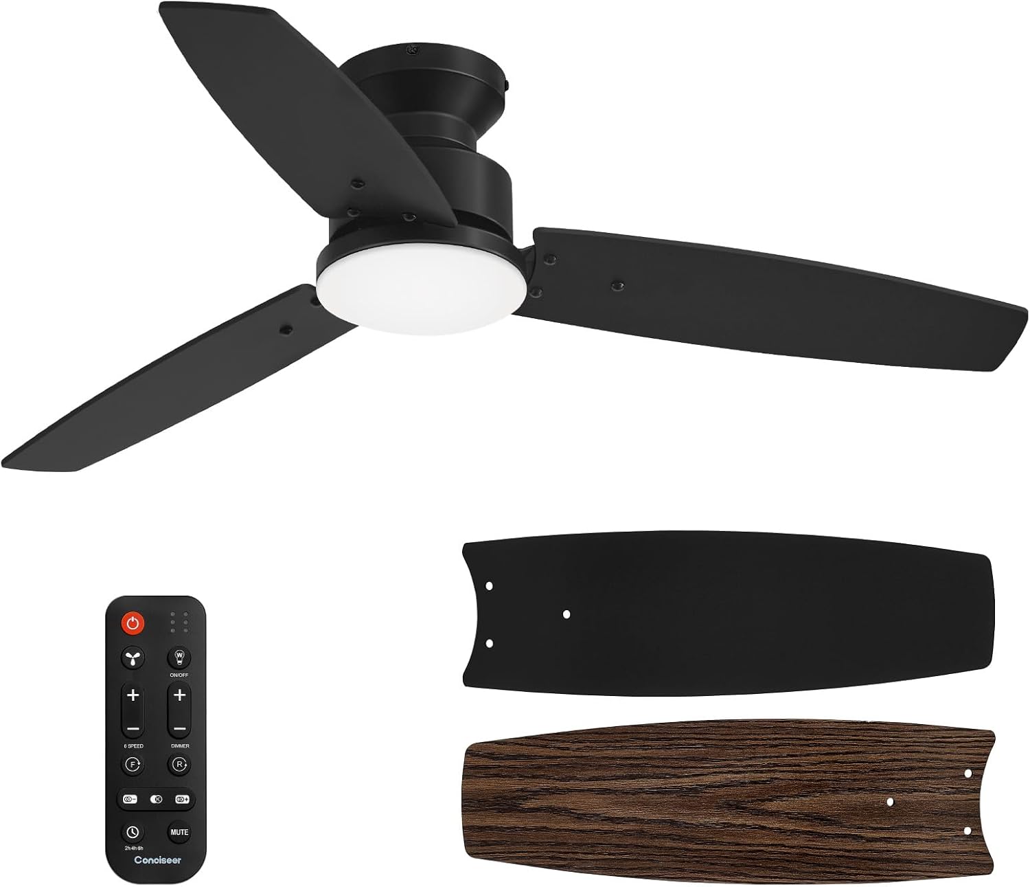 Detalle de Conciseer CS4203-MBK-WD 42-Inch Ceiling Fan with Light, Remote & Reversible DC Motor