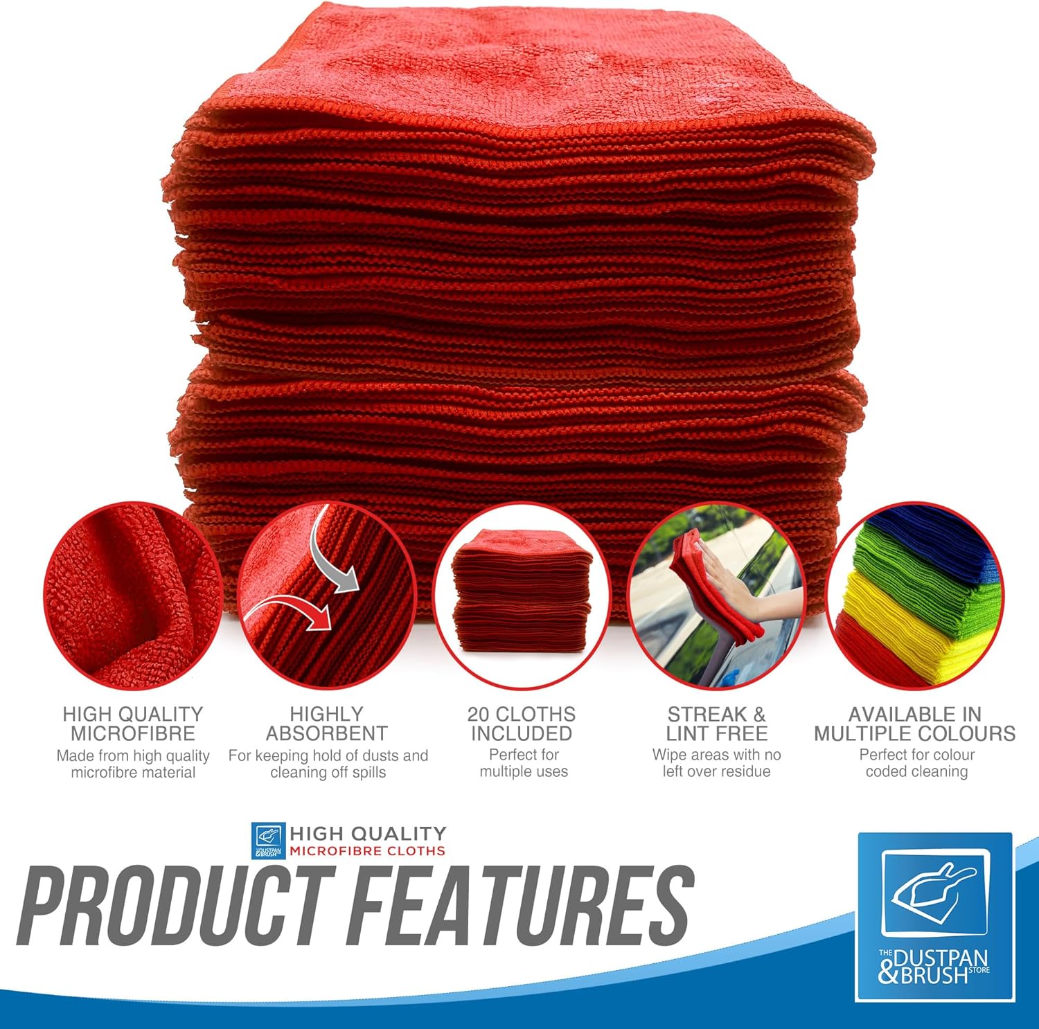 Thumbnail 4 de Microfiber Cleaning Cloths 40x40cm, Large, 10-Pack (Red) – Highly Absorbent, Lint-Free
