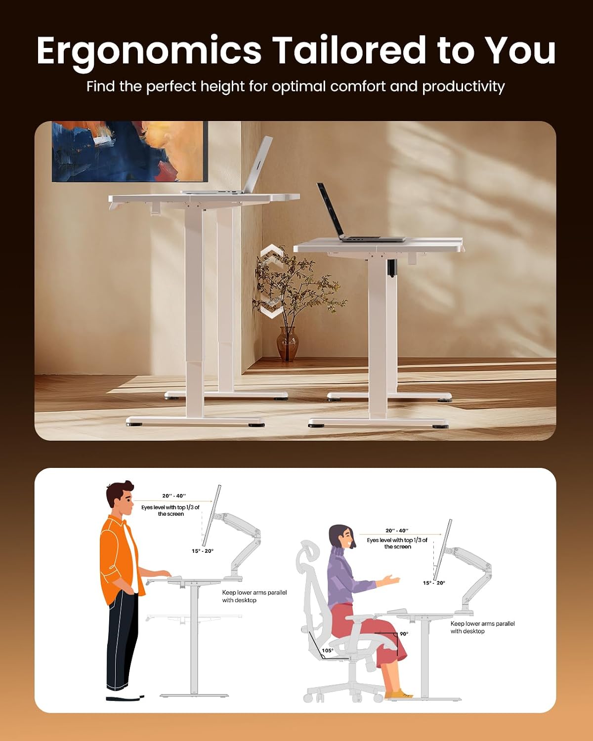 Thumbnail 6 de ErGear ESD01W-100A-US Electric Standing Desk, White, 40 x 24 Inches