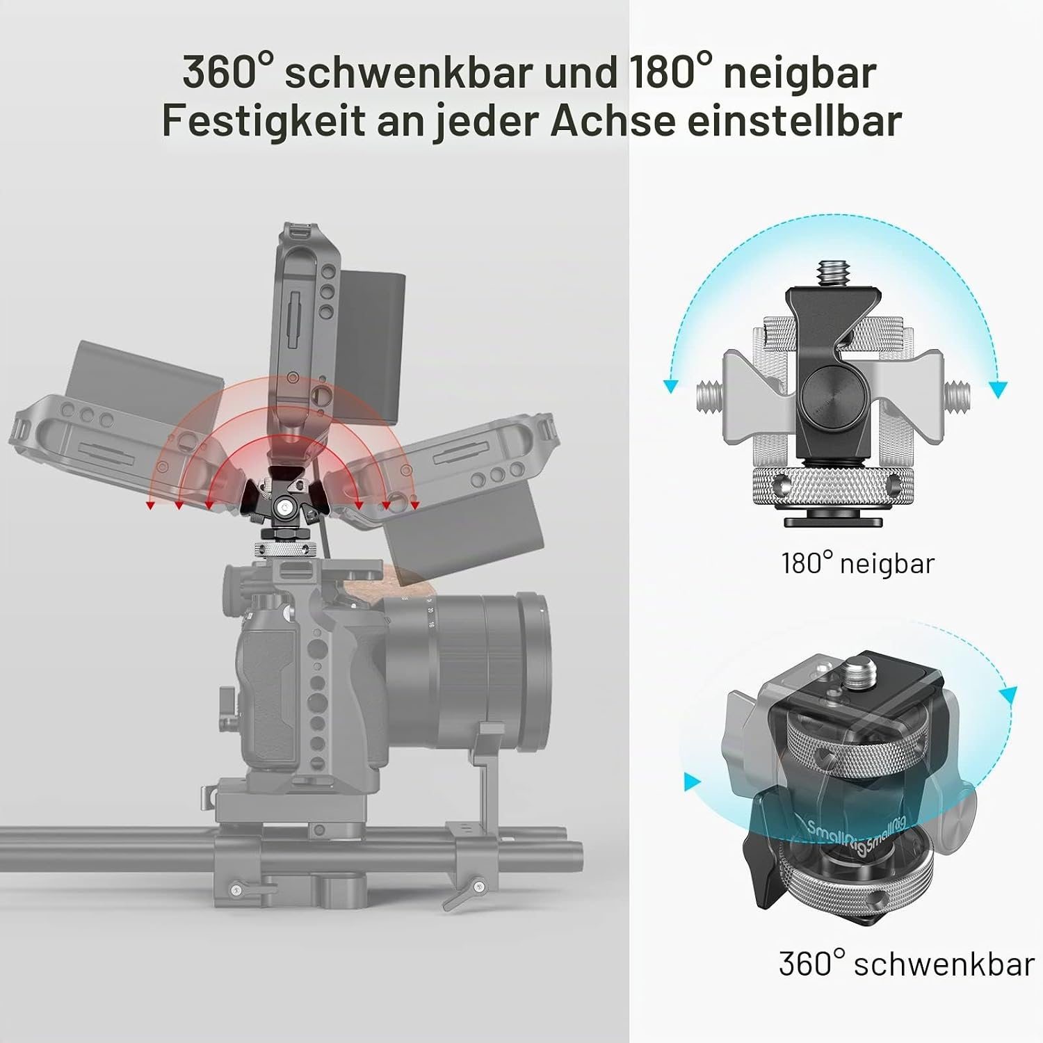 Detalle 2 de SMALLRIG 2905B Kamera-Monitorhalter mit Cold-Shoe-Adapter, 360° drehbar & 180° neigbar