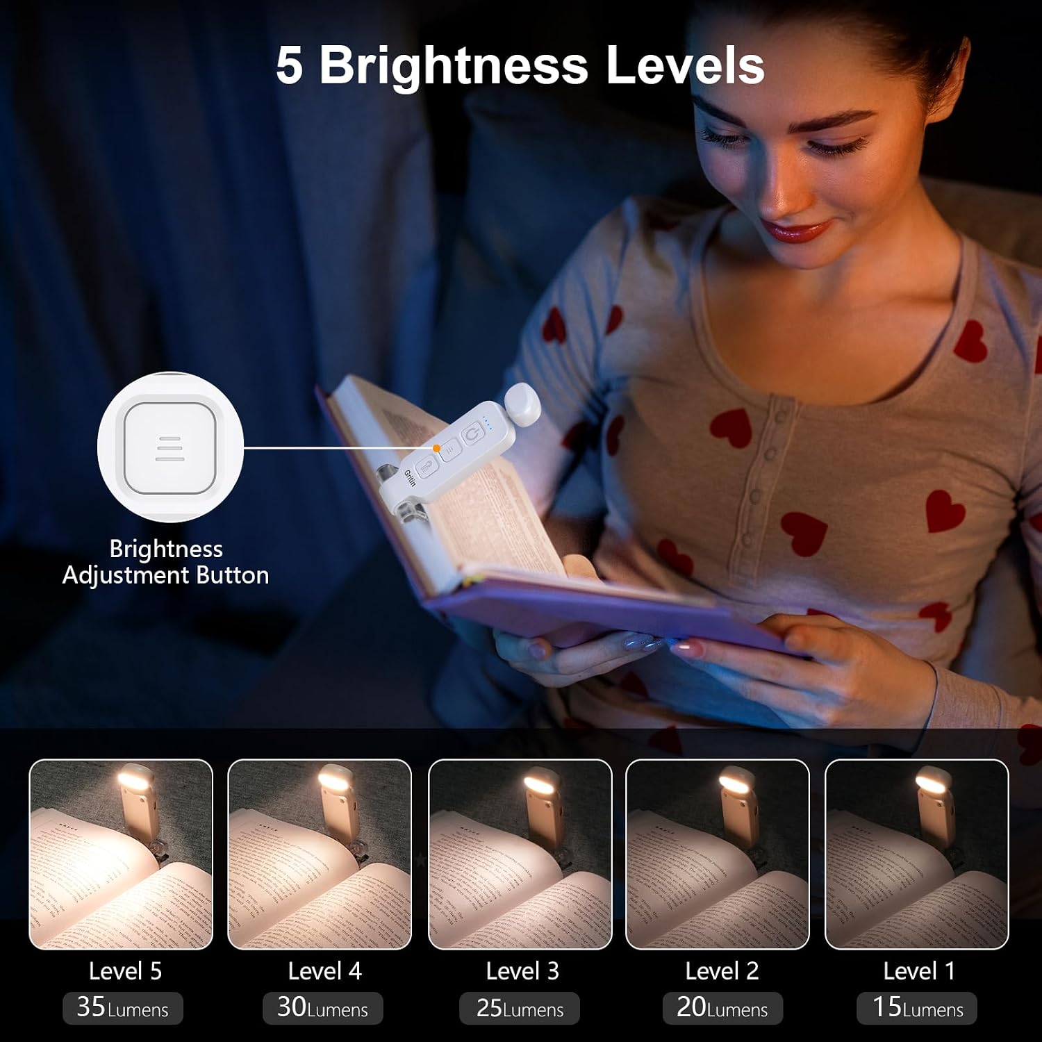 Detalle de Gritin USB-C-leeslamp met klem, 7 leds en 3 lichtkleuren