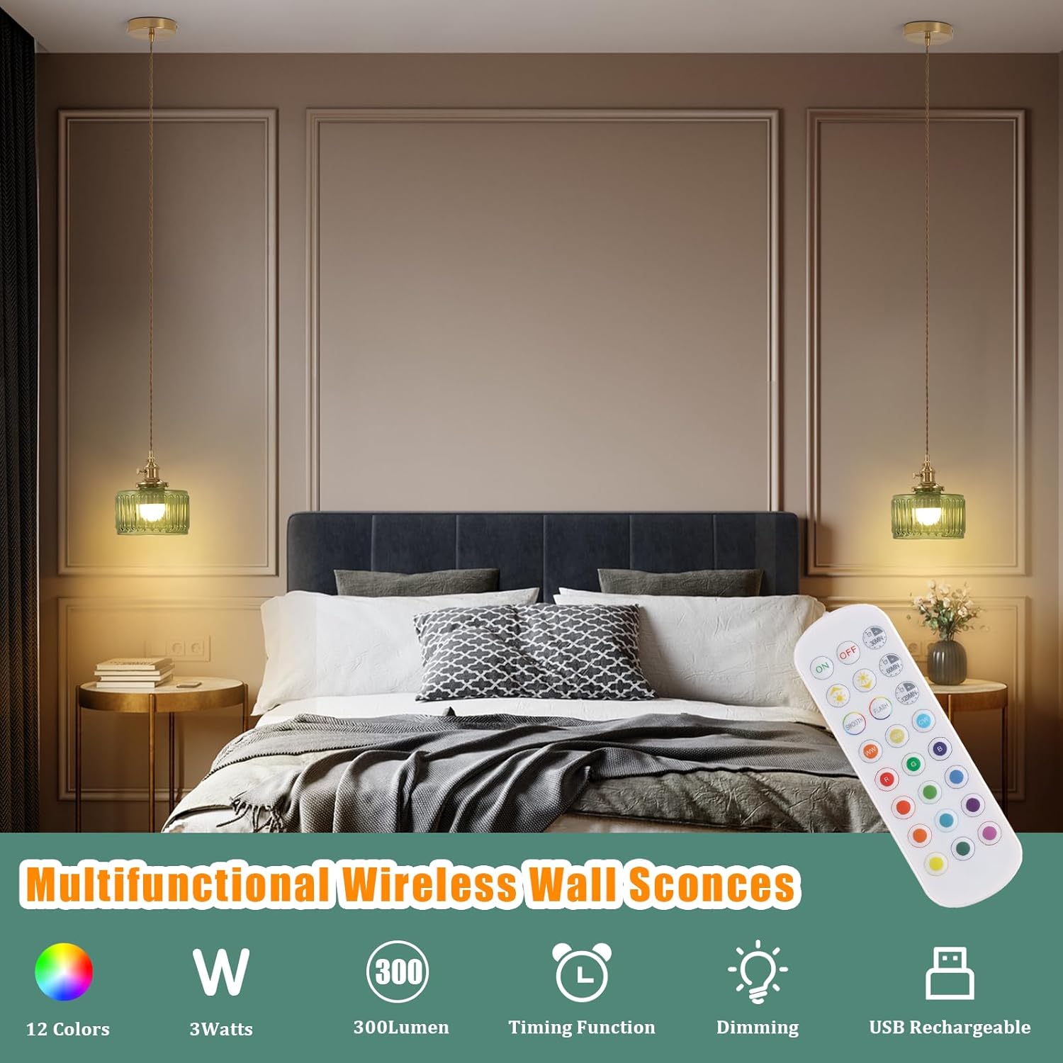 Thumbnail 2 de Shenmoyl Battery Operated Pendant Light 5000mAh – 2 Pack Wireless RGB/Color Temp Chandelier