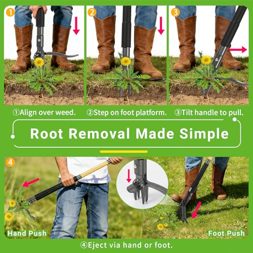 Thumbnail 7 de Bamda Weed Puller Root Remover Tool (110.5cm) – Durable Bamboo Handle, 4-Claw Steel Head