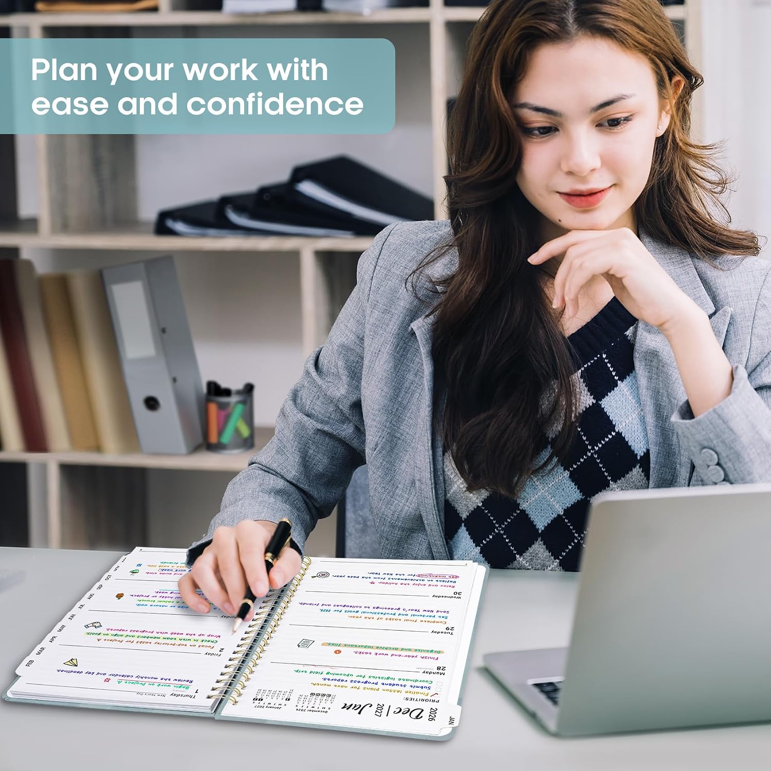 Detalle 2 de JEJEGO 2027 A5 Weekly and Monthly Planner, Hardcover with Spiral Binding