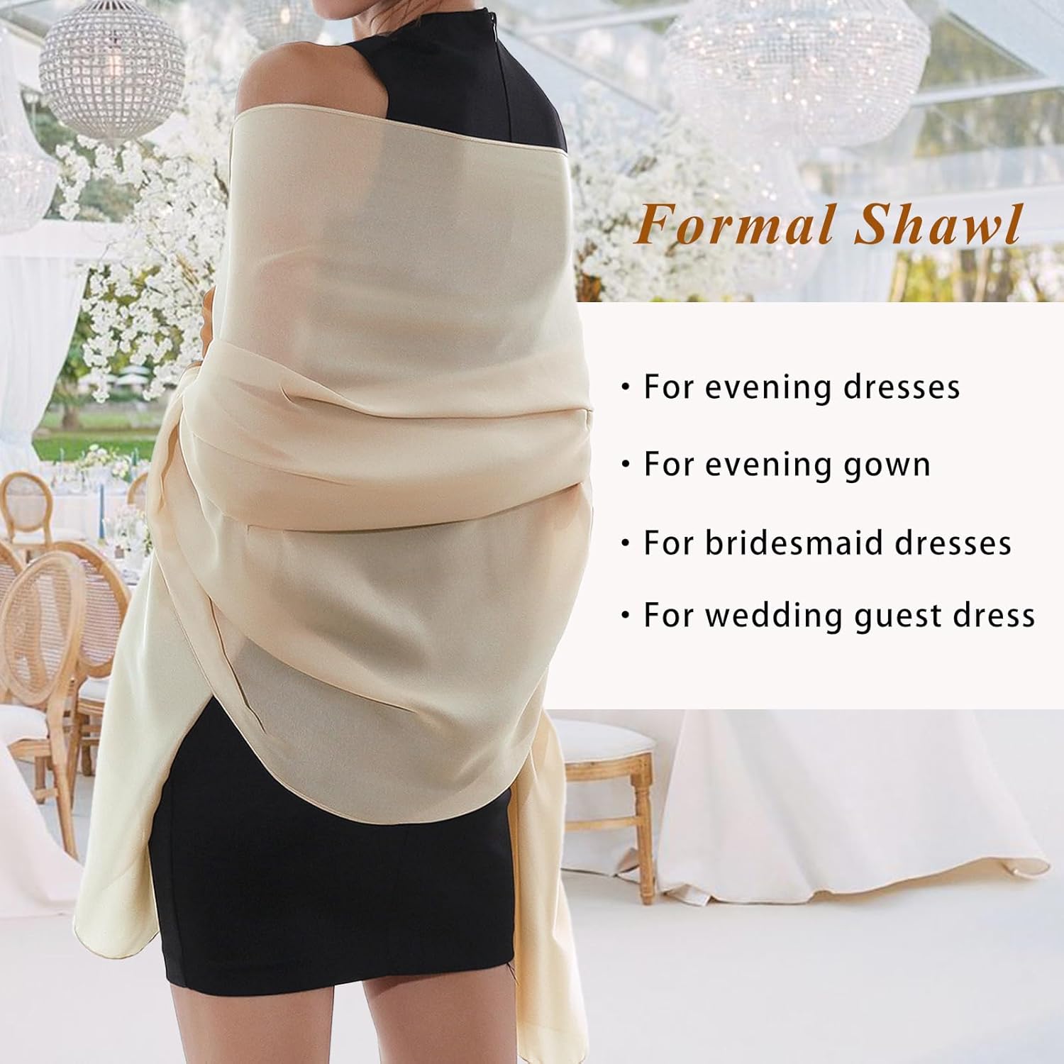 Thumbnail 5 de RIIQIICHY foulard/sciarpa in seta da donna in poliestere double-face, stola da cerimonia 180×90 cm