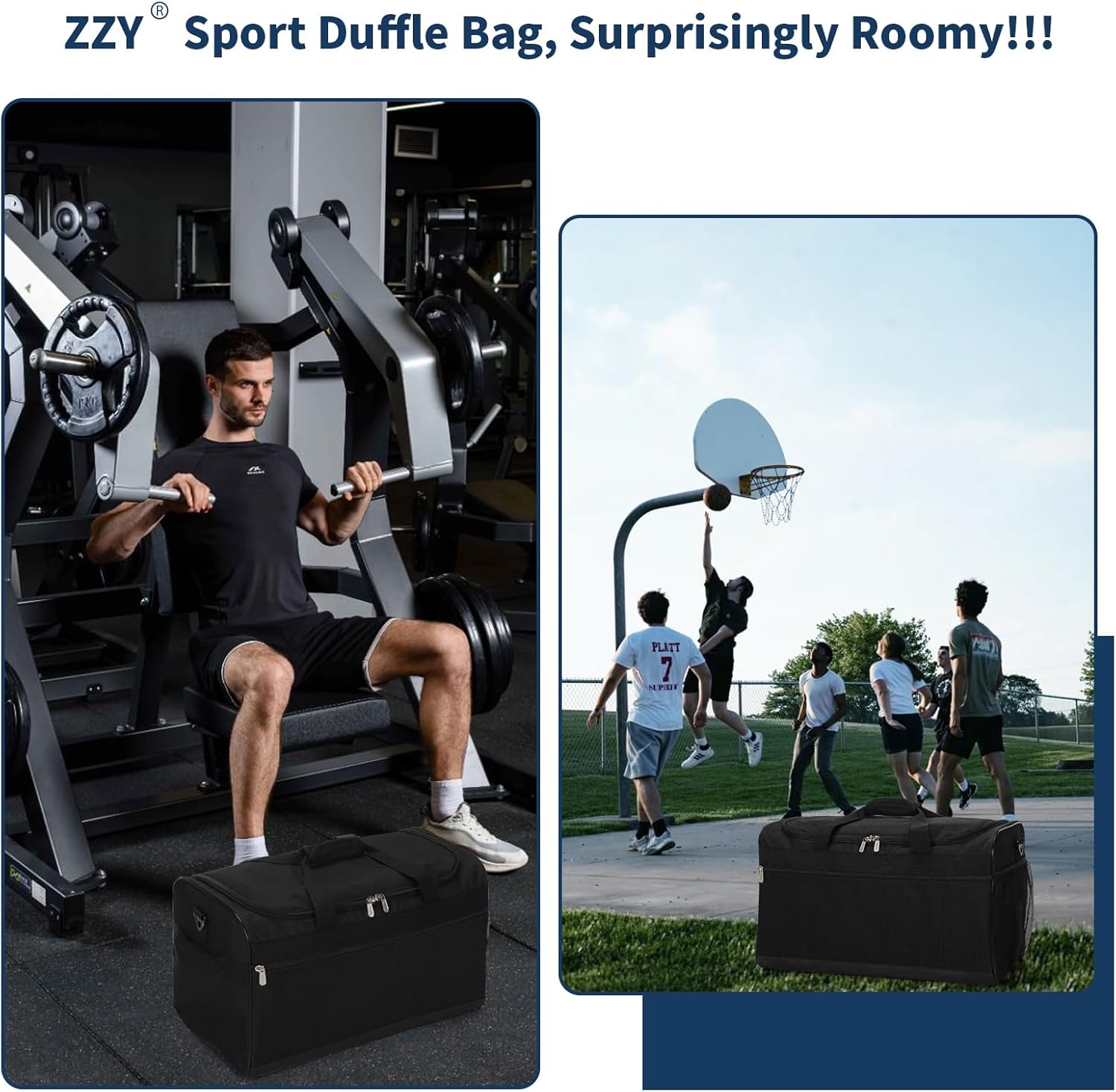 Detalle 2 de ZZY Gym Duffle Bag 40L Sports Holdall (Water Resistant) with Shoulder Strap – Black