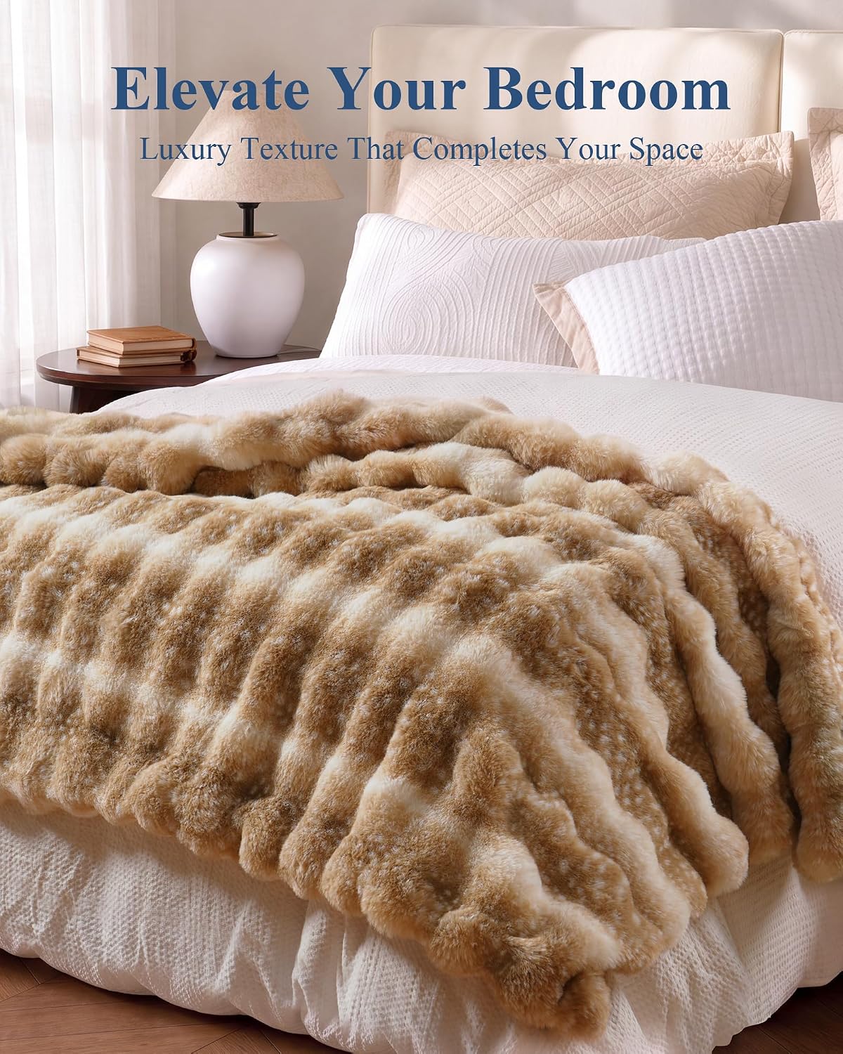 Thumbnail 5 de blunique FFTB Faux Fur Throw Blanket, 50 x 60 in, Tie-Dye Camel