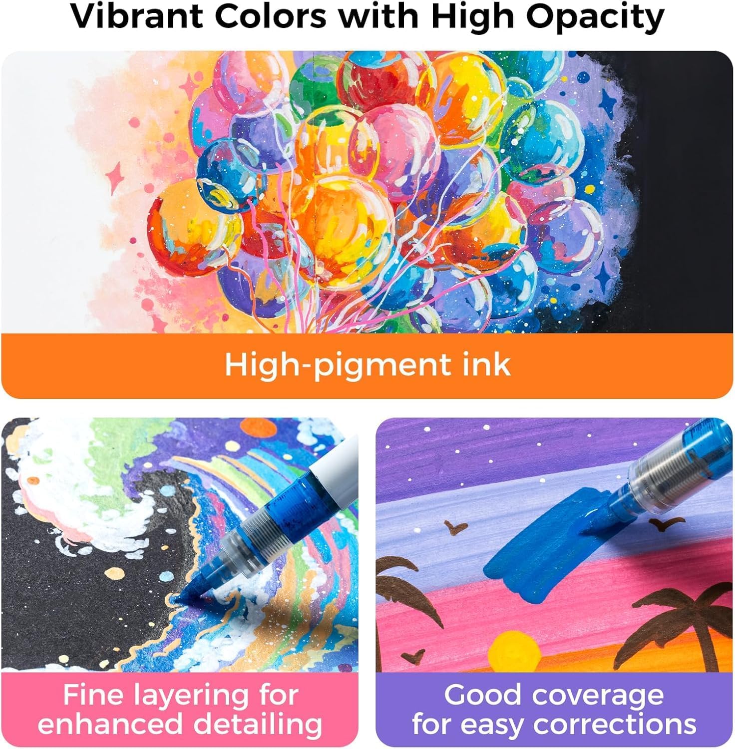 Detalle de Ohuhu 72 Colour Acrylic Paint Markers with Brush Tip – High Opacity, Waterproof & Lightfast