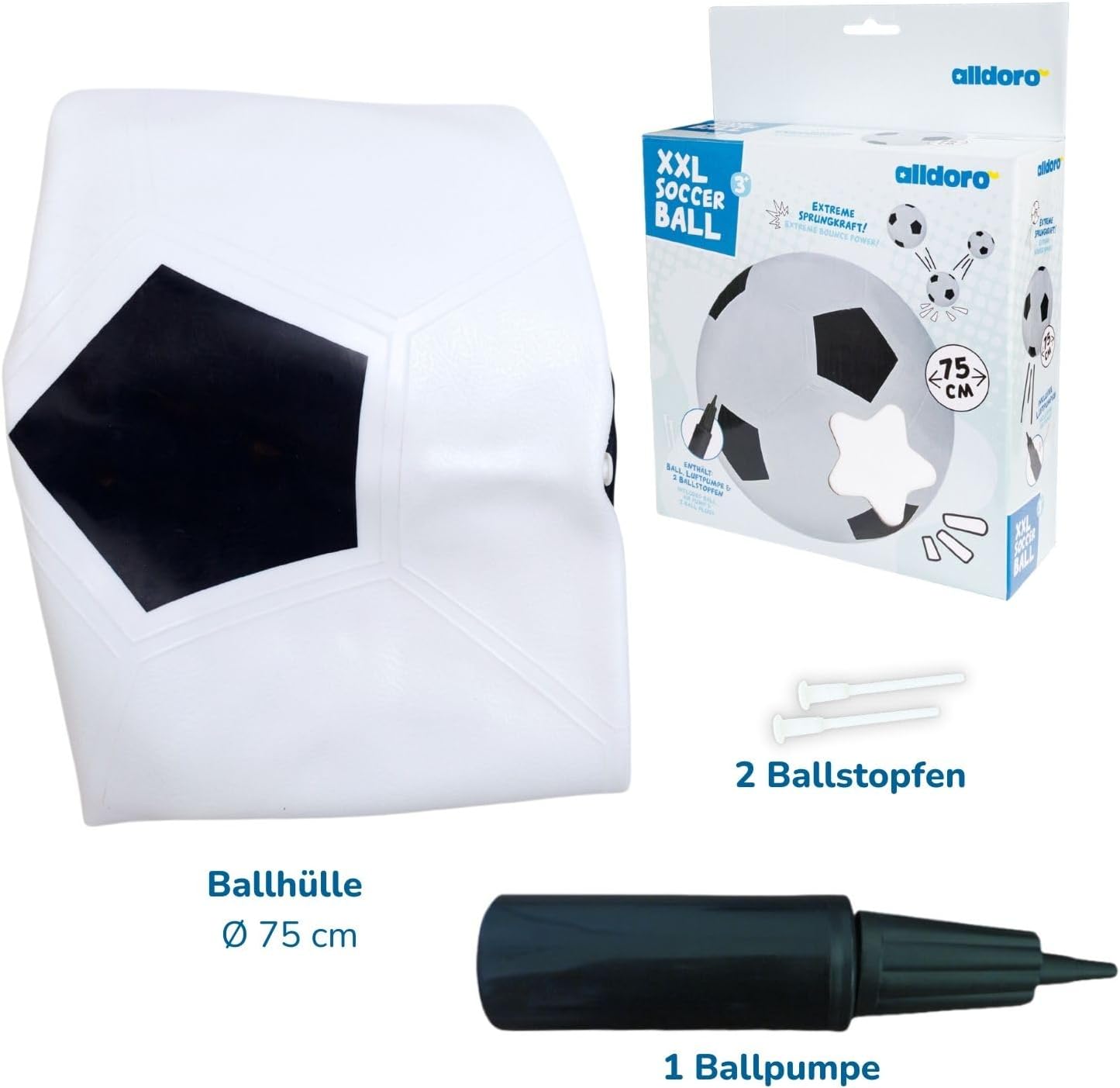 Thumbnail 6 de alldoro 60298 XXL Fußball (Ø 75 cm) – aufblasbarer Riesen-Spielball aus Gummi für Indoor & Outdoor