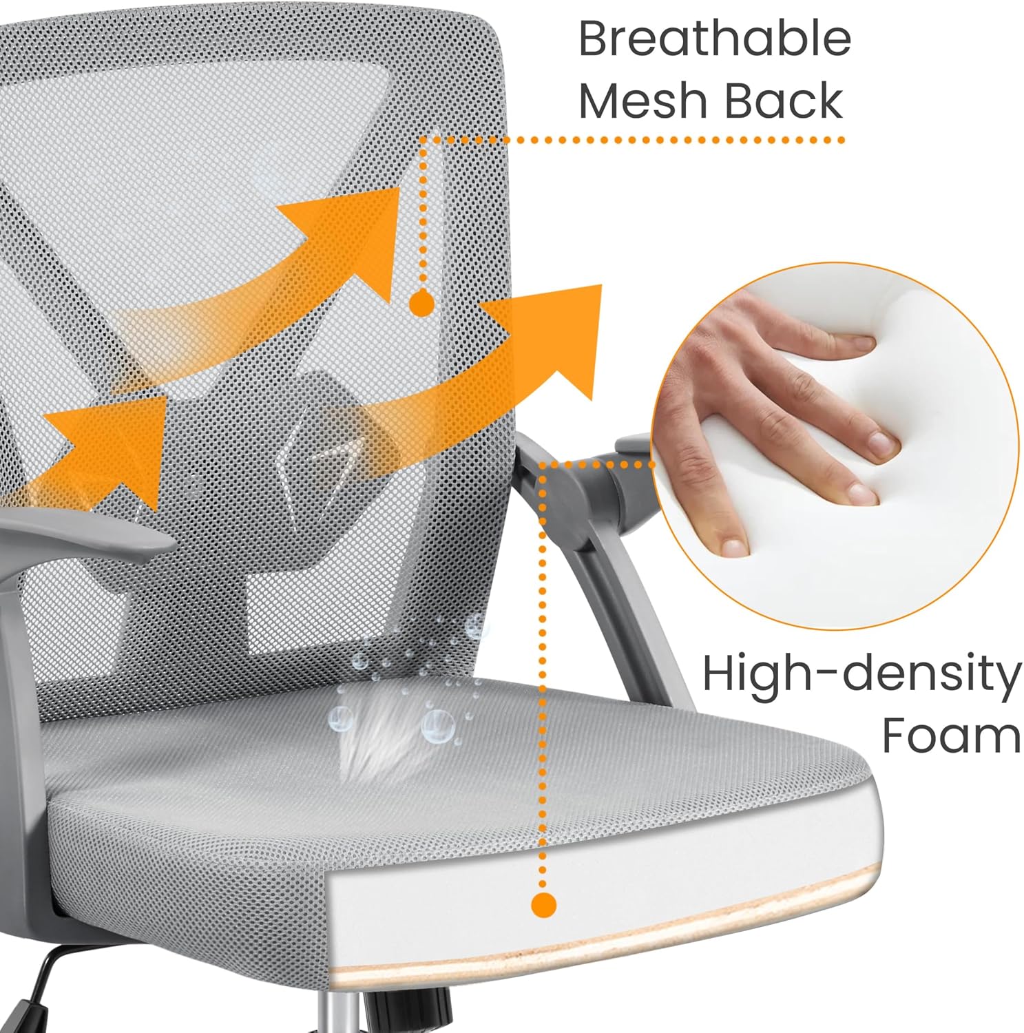 Thumbnail 6 de Yaheetech sedia da ufficio ergonomica con braccioli reversibili e schienale in rete, supporto lombare regolabile, grigia