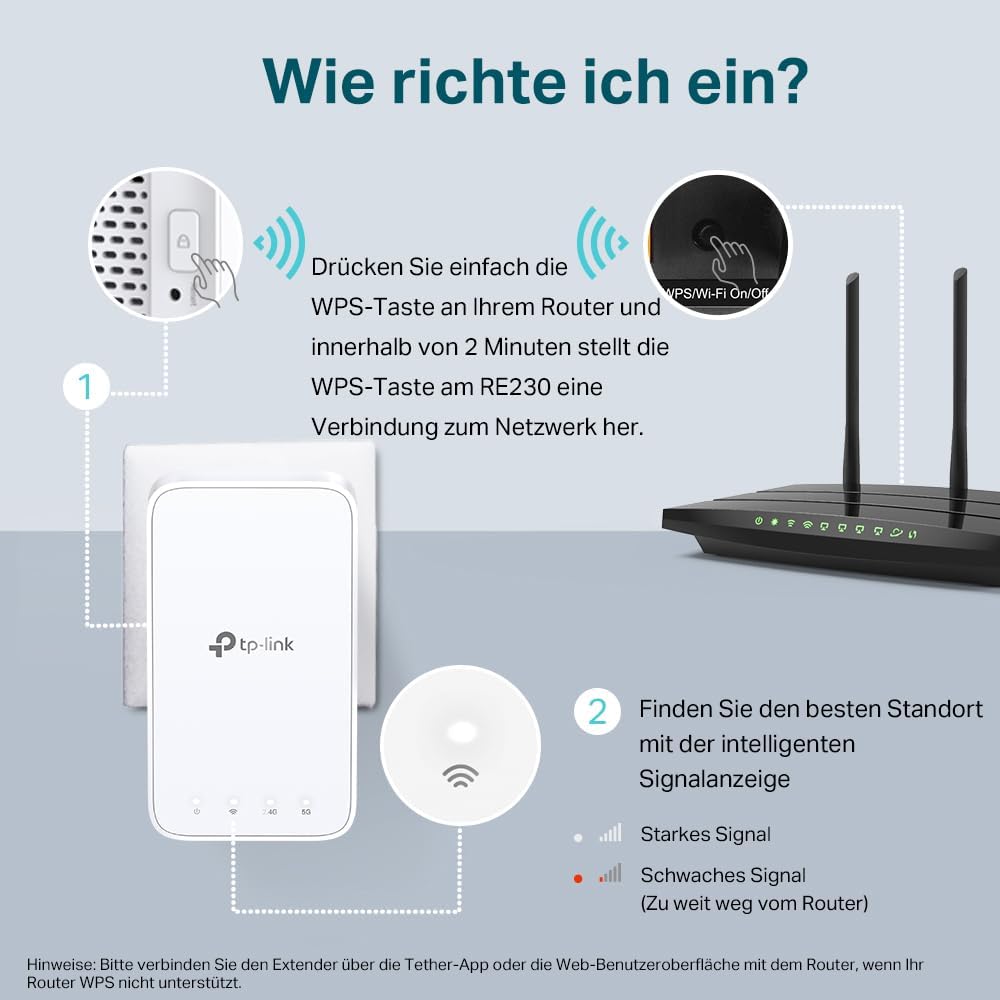 Thumbnail 4 de TP-Link RE230 WLAN-Verstärker Repeater AC750 – Dualband (2,4 GHz/300 Mbit/s, 5 GHz/433 Mbit/s), App-Steuerung, Signalstärkeanzeige, AP-Modus