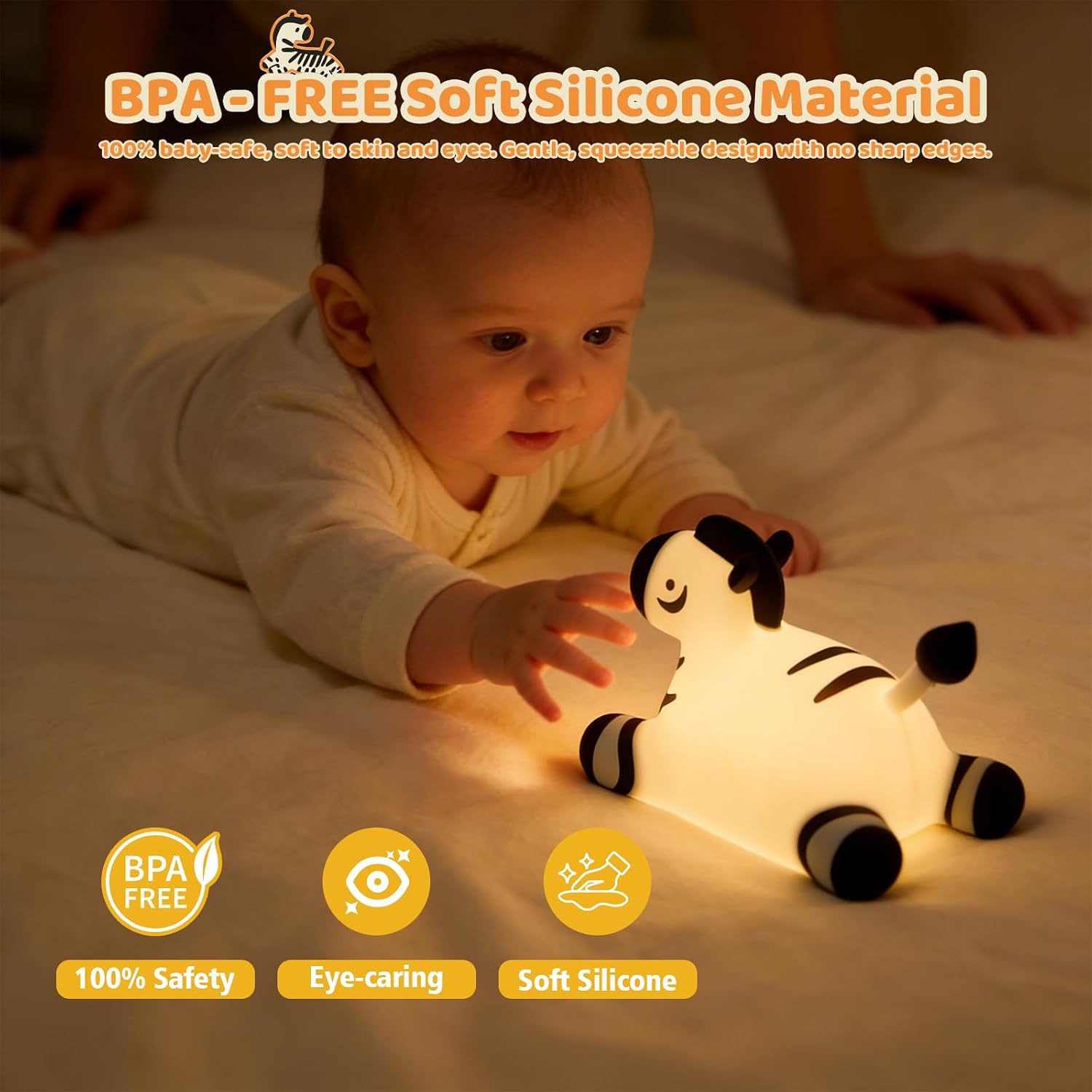 Detalle 2 de Gemmac USB-Nachtlicht aus Silikon „Kawaii“ mit Touch, dimmbar und Timer (wiederaufladbar, 7 Farben)