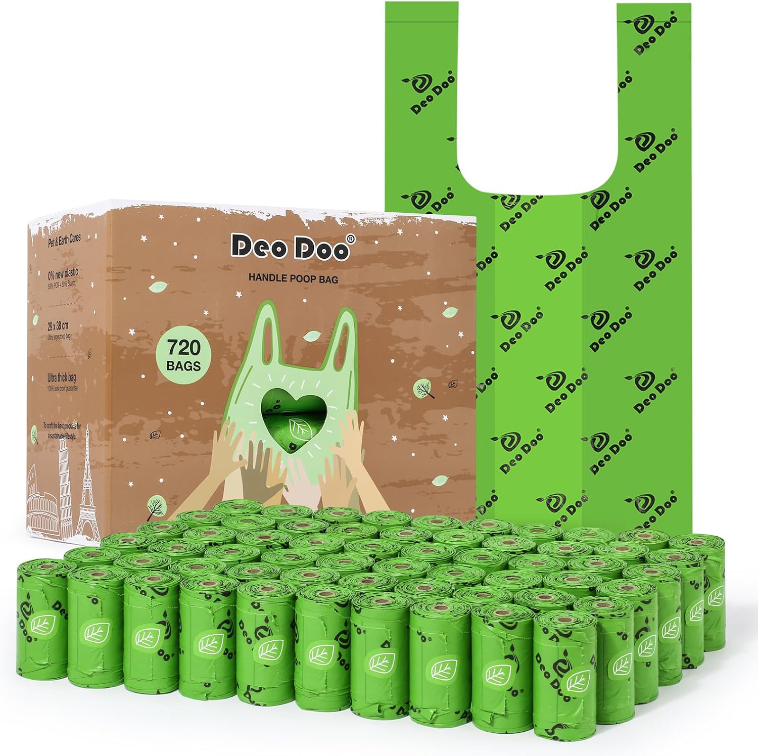 Detalle de Biodegradable Dog Poo Bags with Tie Handle – Large Leak-Proof 720 Bags (11 x 15 inch) Green Doggy Waste Bags