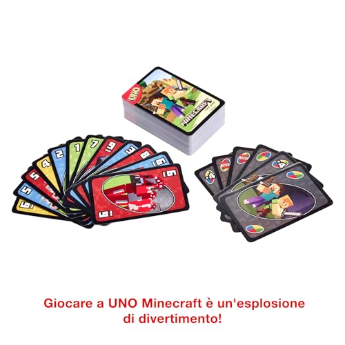 Detalle de Mattel Games UNO Versione Minecraft, Gioco di Carte per Famiglie e Bambini 7+ Anni (FPD61)