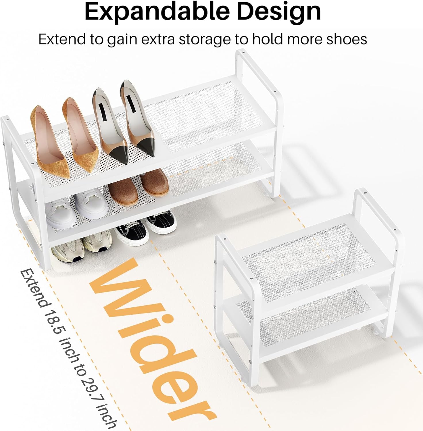 Detalle 2 de SNTD SN-NM-SR-WT-2T-HXJ Expandable 2-Tier Metal Shoe Rack, White