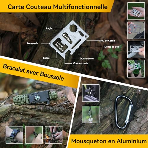 Thumbnail 6 de Graxury 14 en 1, trousse de survie avec lampe, couverture et outils multifonctions