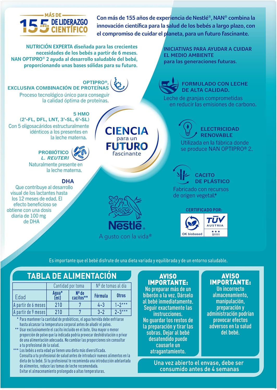 Detalle 2 de Nestlé NAN OPTIPRO 2 Leche de continuación en polvo (estuche 1200 g)
