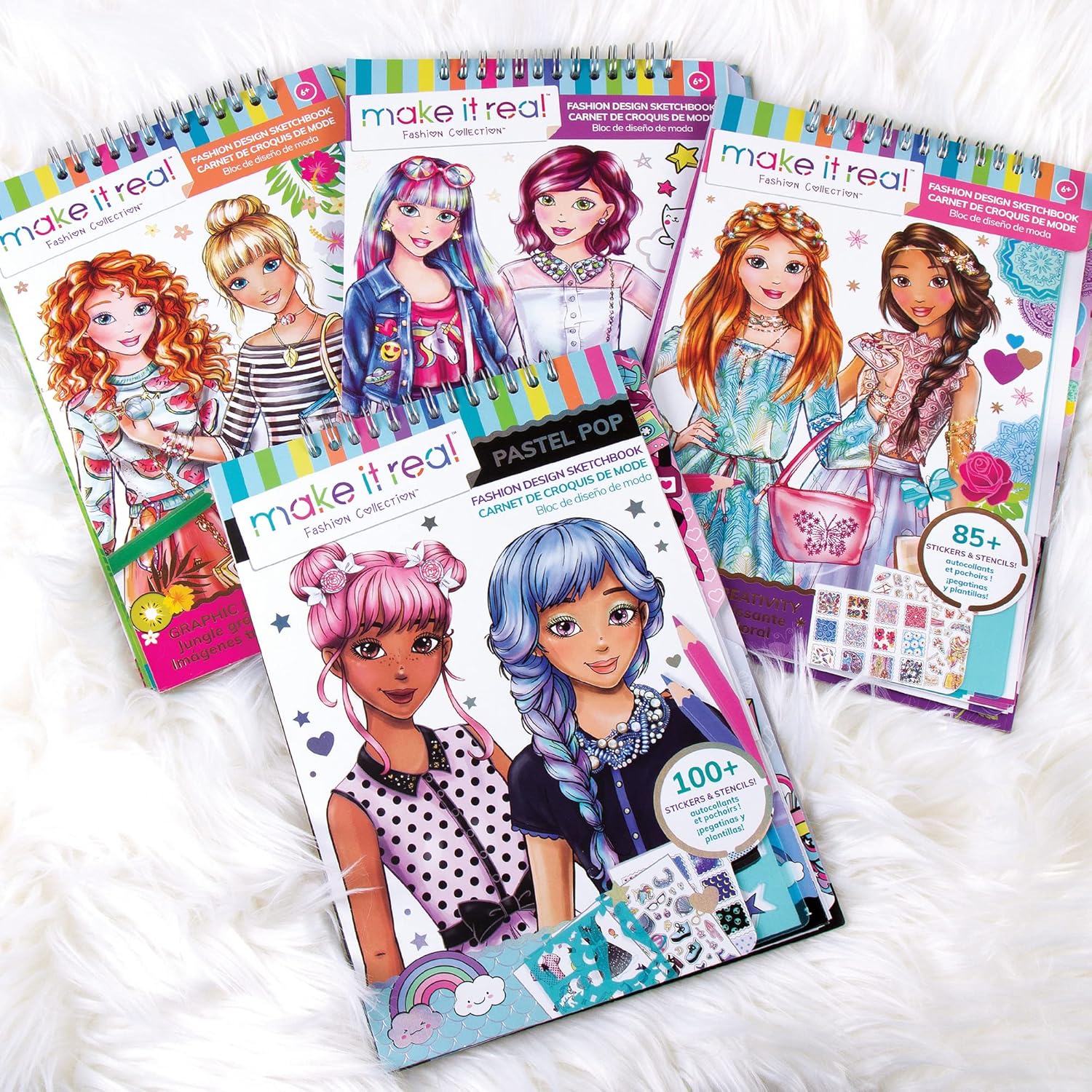 Thumbnail 3 de Make It Real Fashion Design Sketchbook Pastel Pop: quaderno da disegno con stencil e adesivi