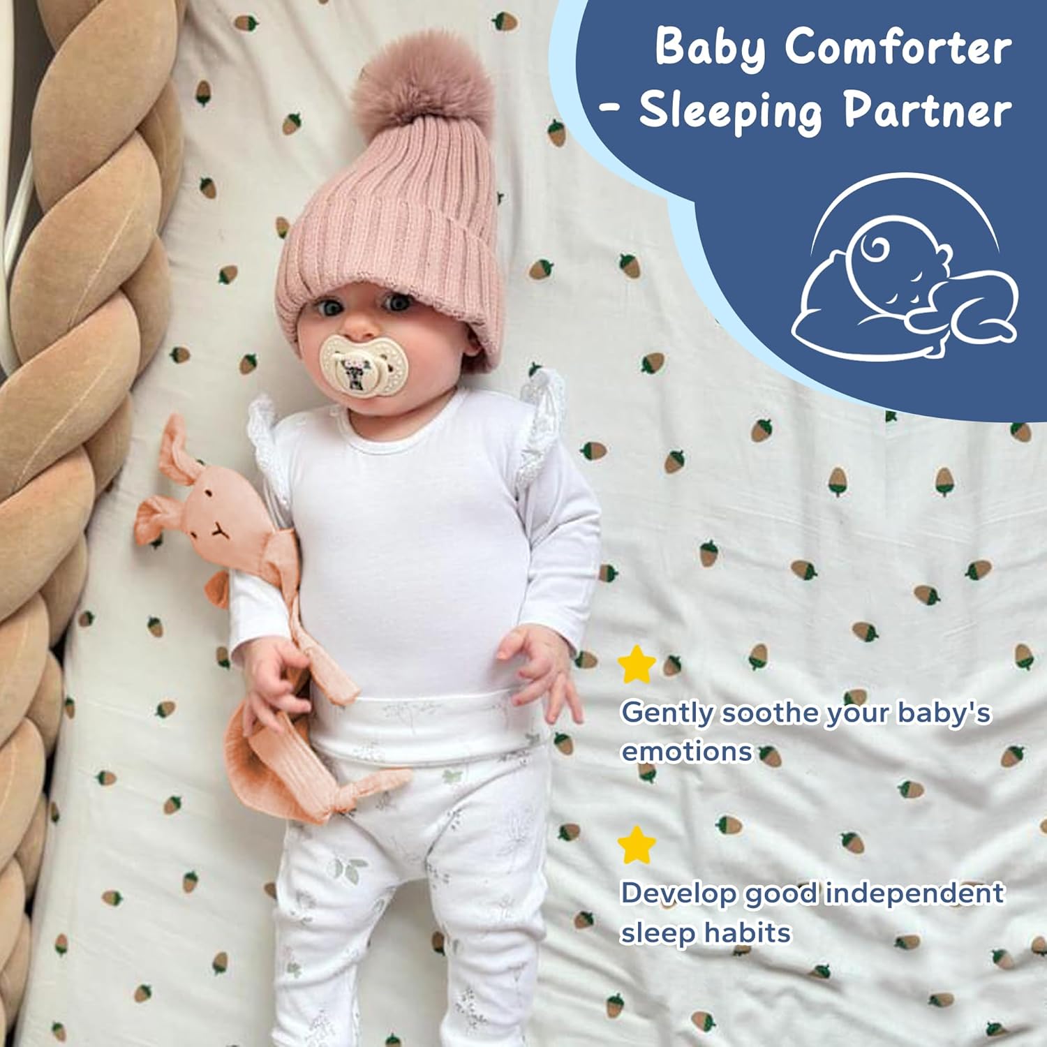 Detalle de ZIGJOY Baby Comforter Blanket Muslin Cotton Bunny Lovey (Pink) – Soft Security Blanket for Baby, 11 x 11 inches
