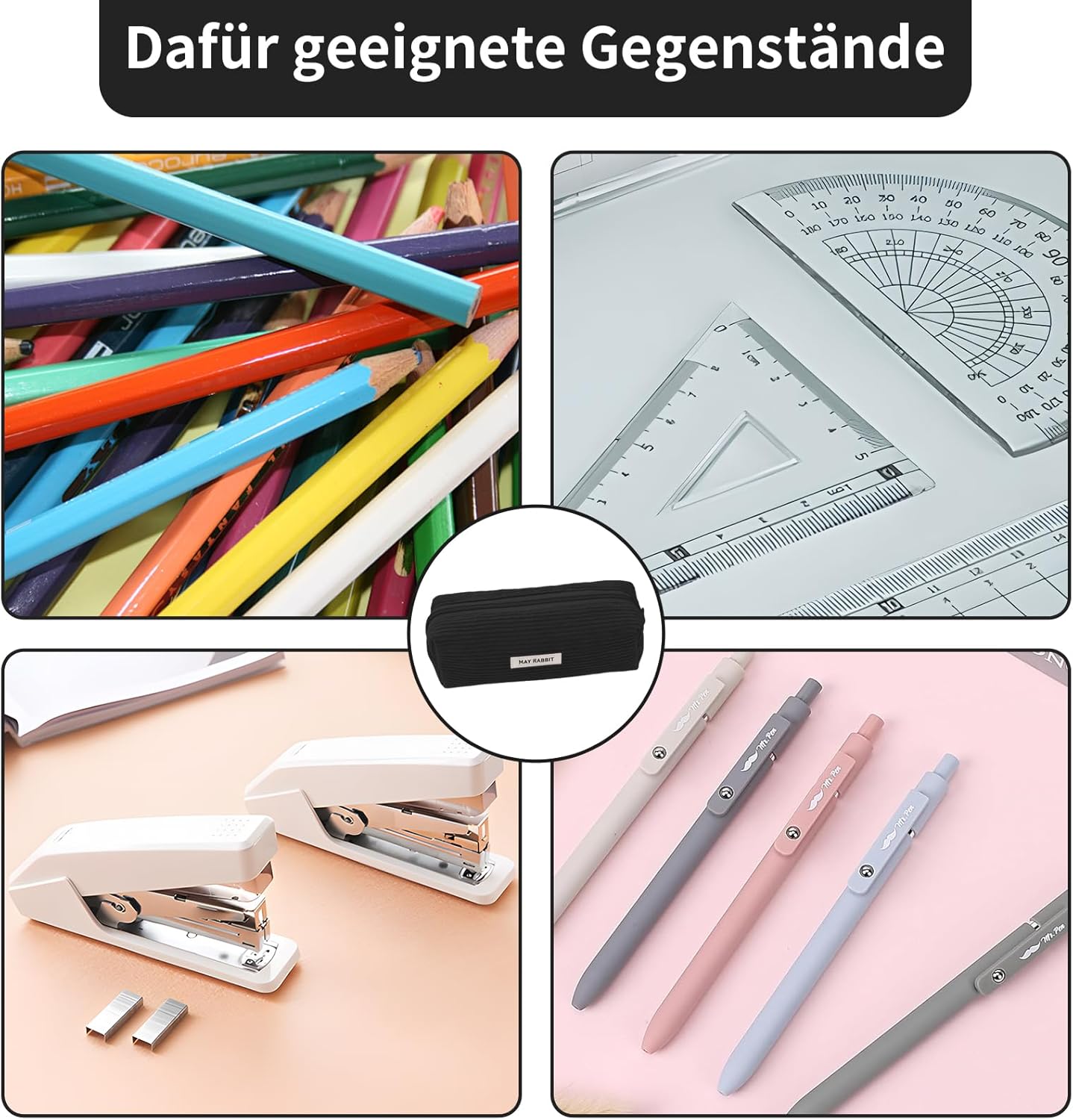 Thumbnail 5 de huoflame Federmäppchen aus Cord – großes Retro-Mäppchen mit Reißverschluss (Rosa/Schwarz)