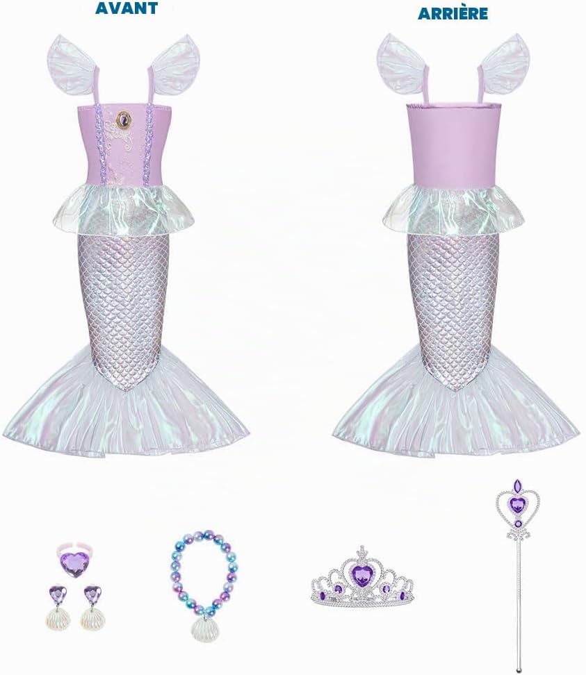 Thumbnail 2 de BSBUY zeemeerminnenkostuum voor meisjes met kroon, toverstaf en accessoires