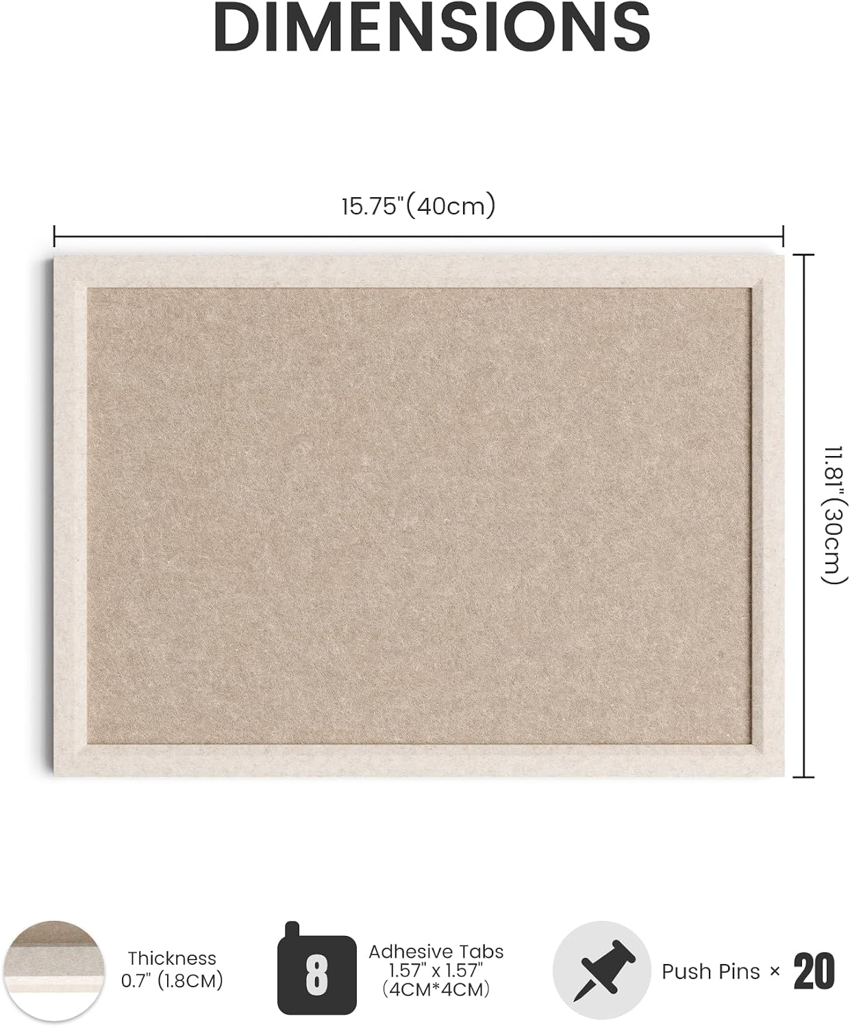 Thumbnail 1 de Fluxynara FZBB-HT18-4030-DC_LC Felt Bulletin Board, 15.7" x 11.8", Khaki