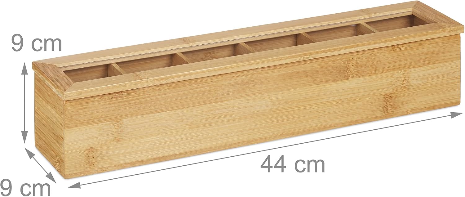 Detalle de Relaxdays Tea Box, 6 Compartments, Bamboo and Plastic, Natural