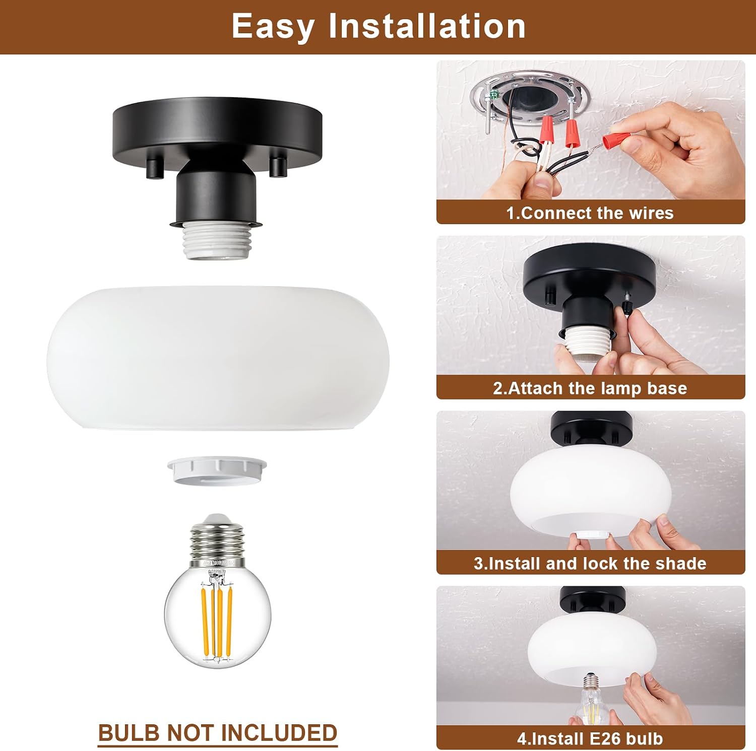 Thumbnail 6 de WOKNOS 6904-BK22 Mid-Century Modern Semi-Flush Ceiling Light, Black Metal