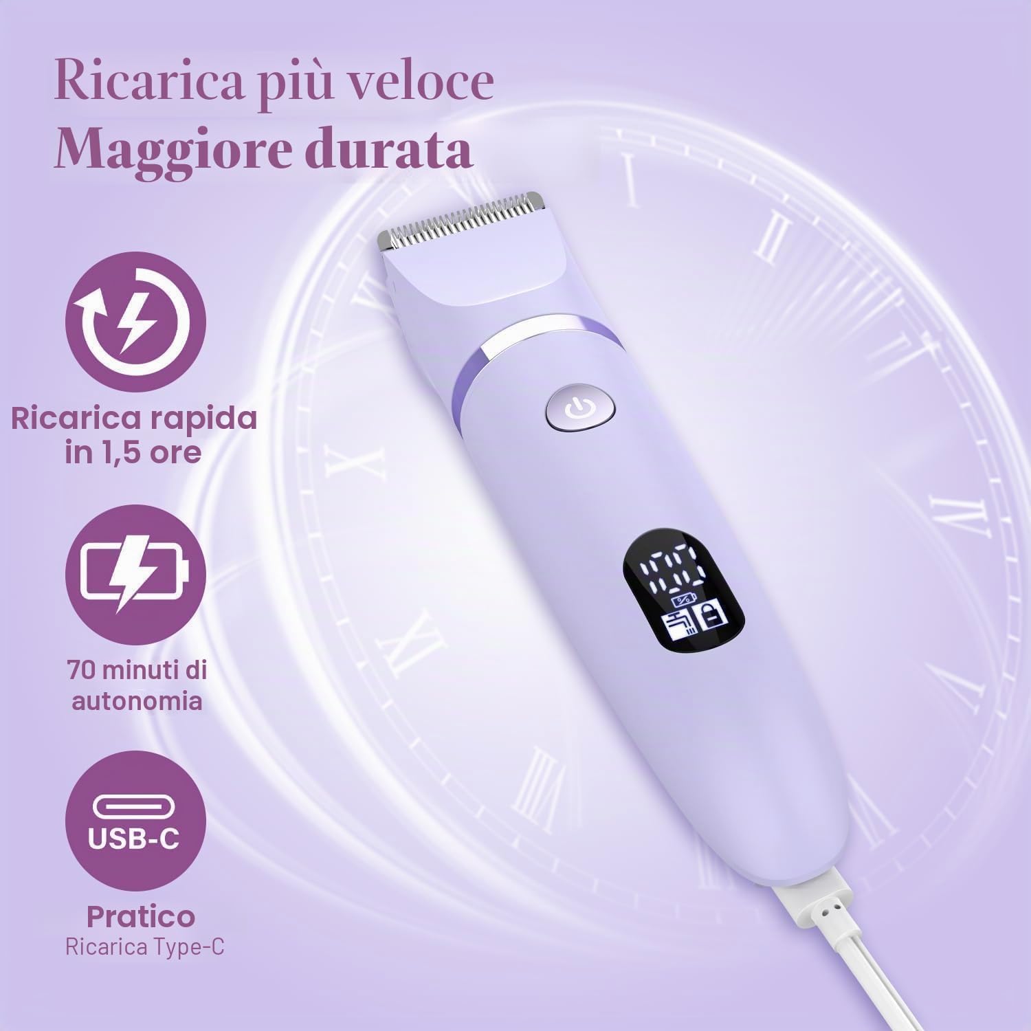 Detalle de Rasoio elettrico Donna Viso Bikini Corpo con 3 testine intercambiabili —IPX7, LCD, uso a secco/bagno
