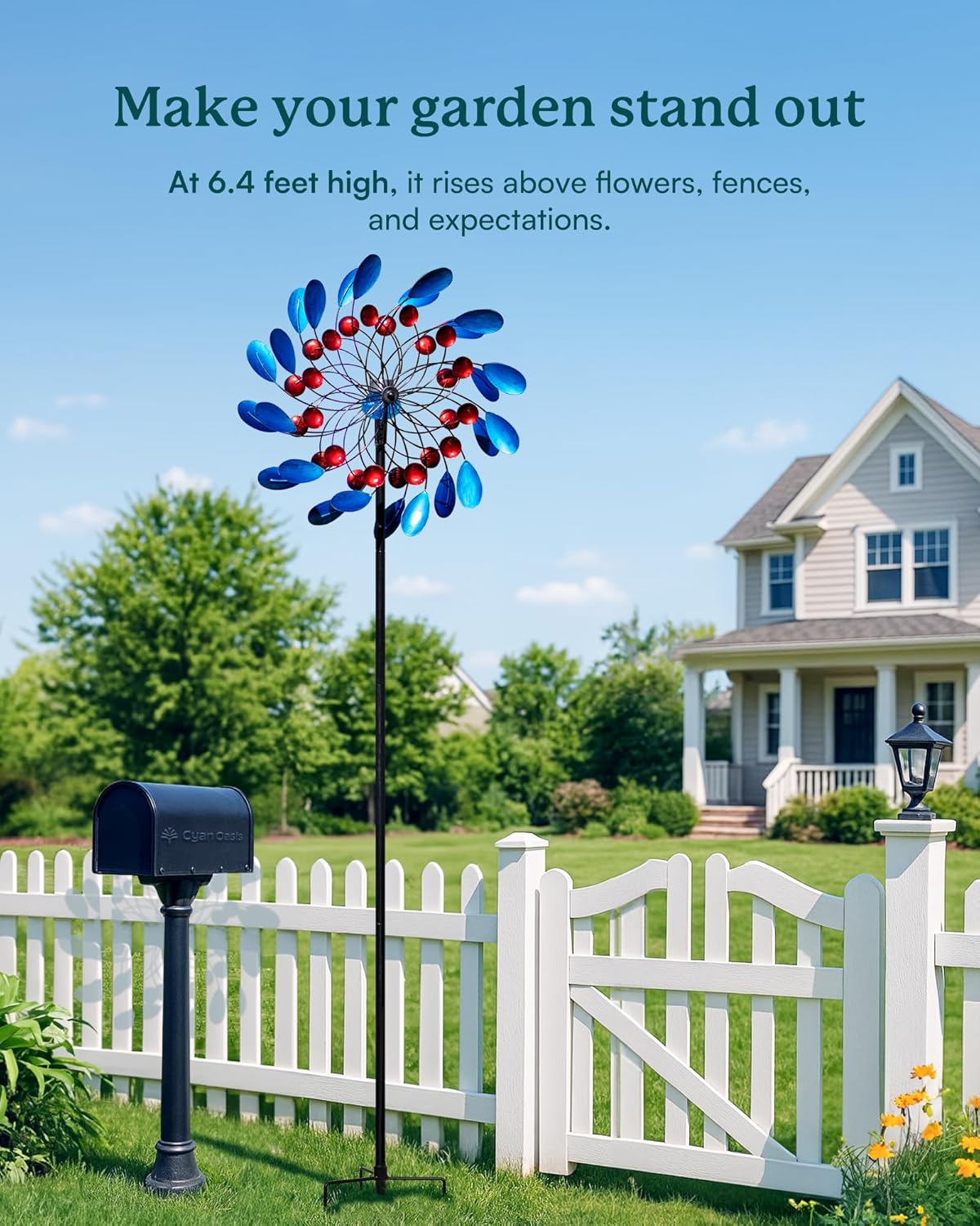 Detalle de Solar Wind Spinners Outdoor Kinetic Windmill Garden Decor (24'' W x 88'' H)